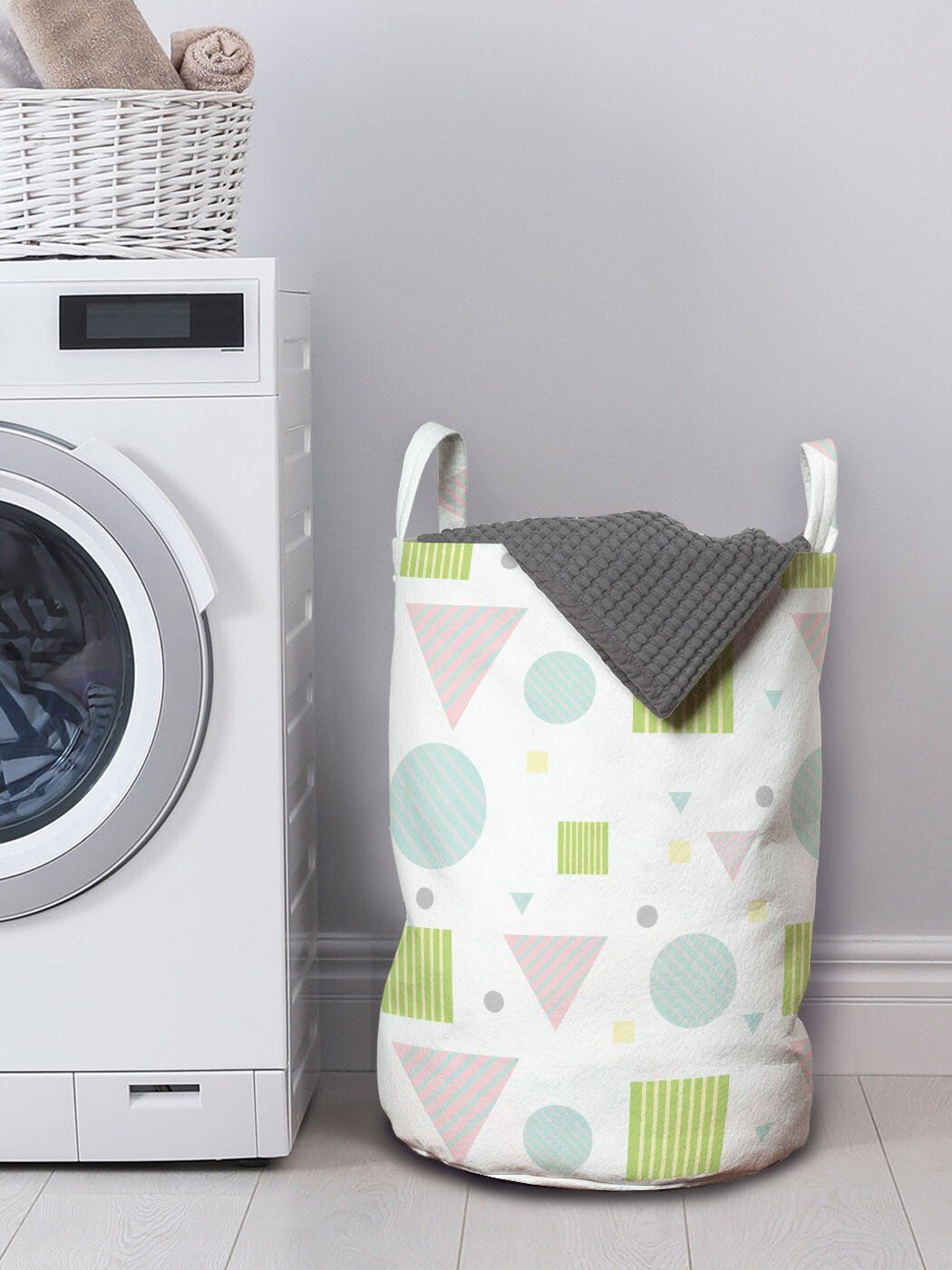 Wäschekorb Abakuhaus Griffen Kordelzugverschluss Abstrakt Geometrisch mit Waschsalons, für Wäschesäckchen