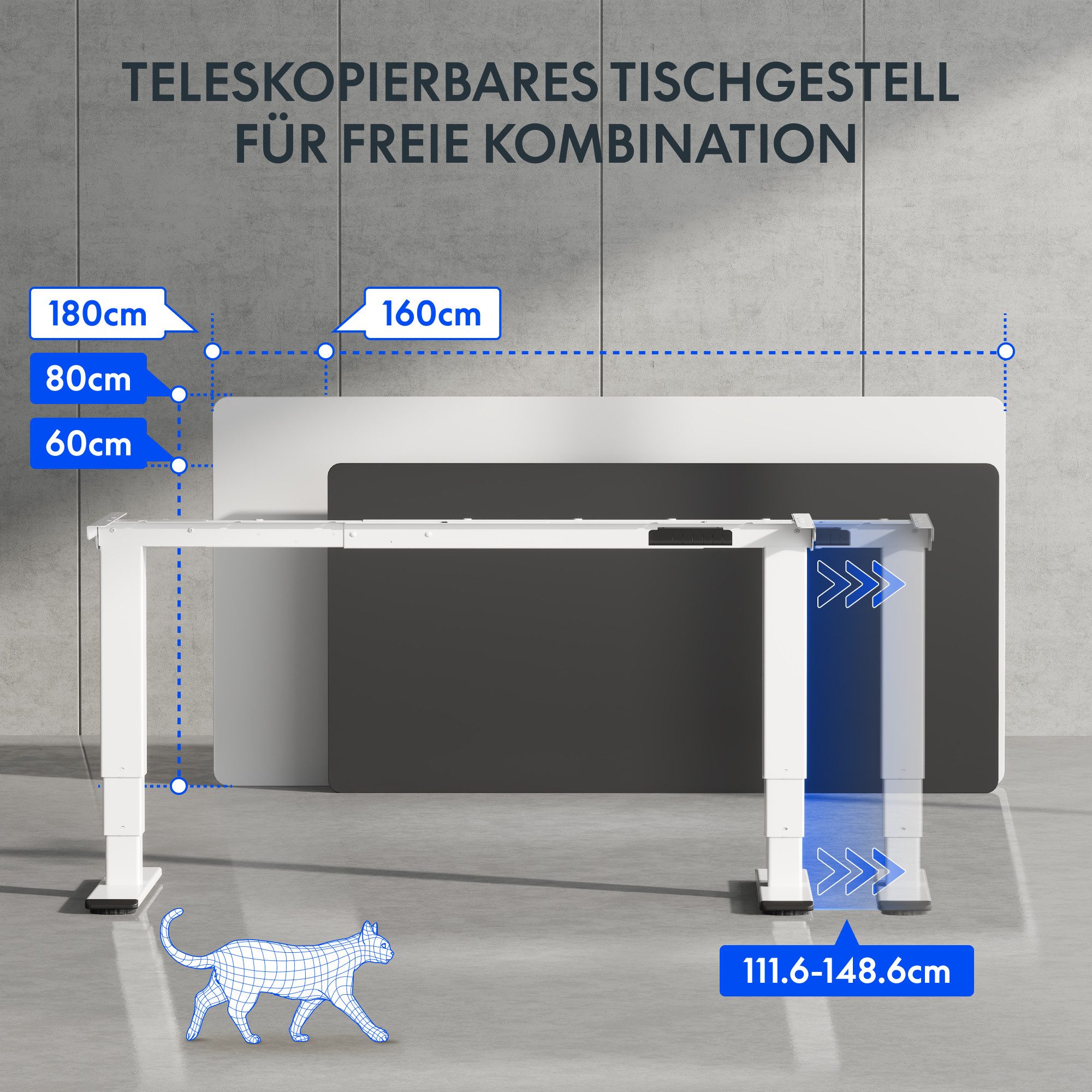 FLEXISPOT Schreibtisch Elektrisch höhenverstellbares Tischgestell (EC5 Serie) (Dual-Motor & 3-Fach-Teleskop & 4 Speicherhöhen), Antikollisionssystem, LED-Displa – Bild 5 von 5