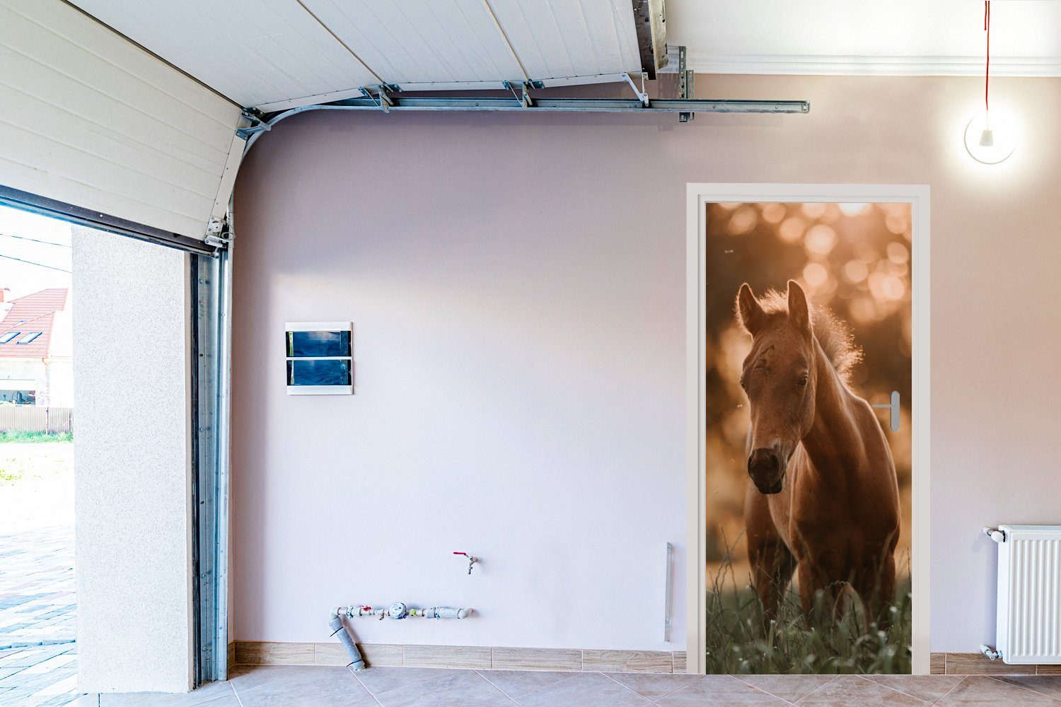 MuchoWow Türtapete Pferd - Licht (1 Tür, Landschaft, - cm Fototapete für St), 75x205 Türaufkleber, bedruckt, Matt