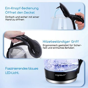 Aigostar Wasserkocher, 1,7 l, 2200,00 W, Glas 1,7 Liter, 2200 Watt, LED-Beleuchtung, 100% BPA Frei, Verdicktes