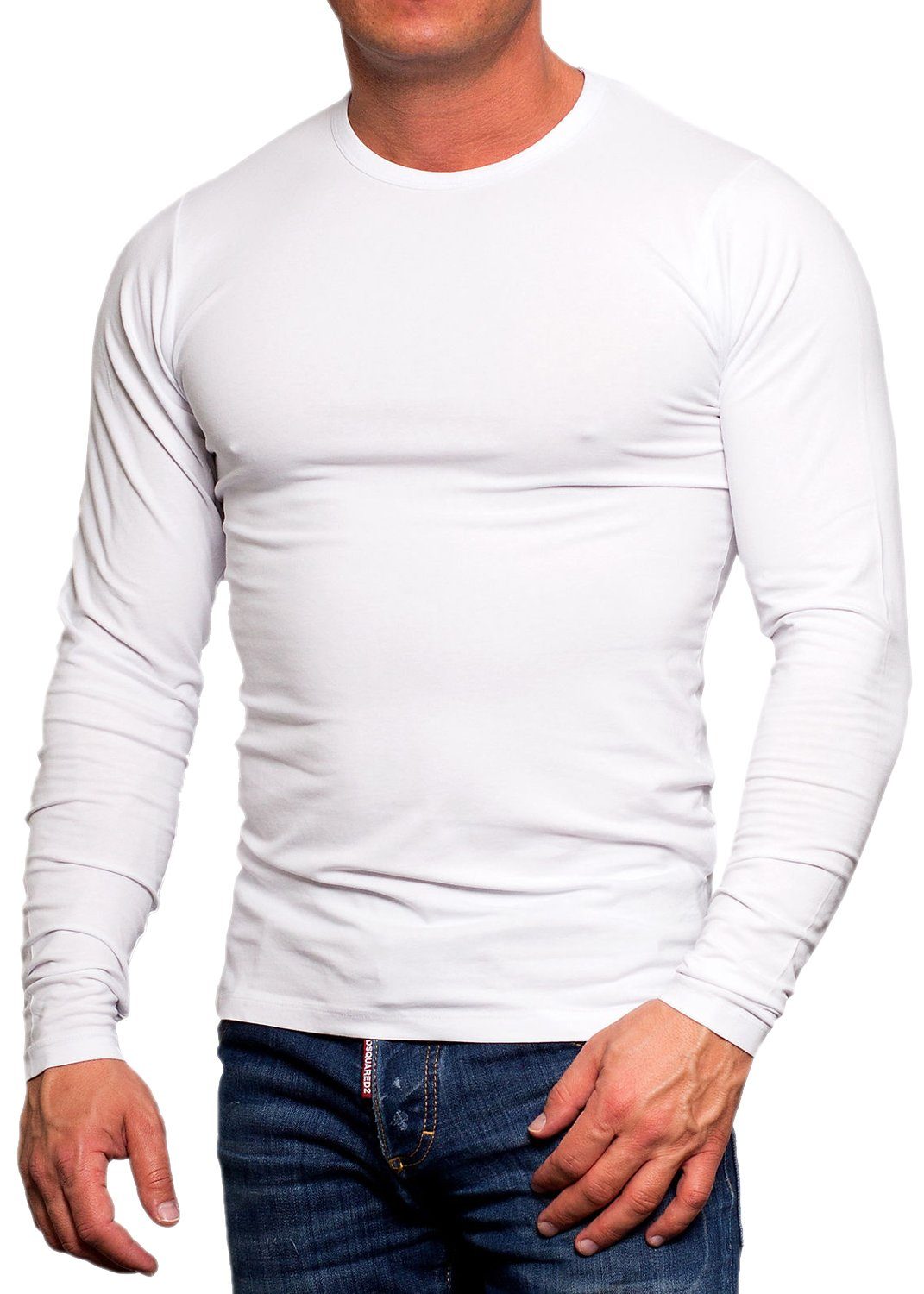 White Rundhalsausschnitt Langarmshirt Jack Basic (4er-Pack) Jones Shirts & mit