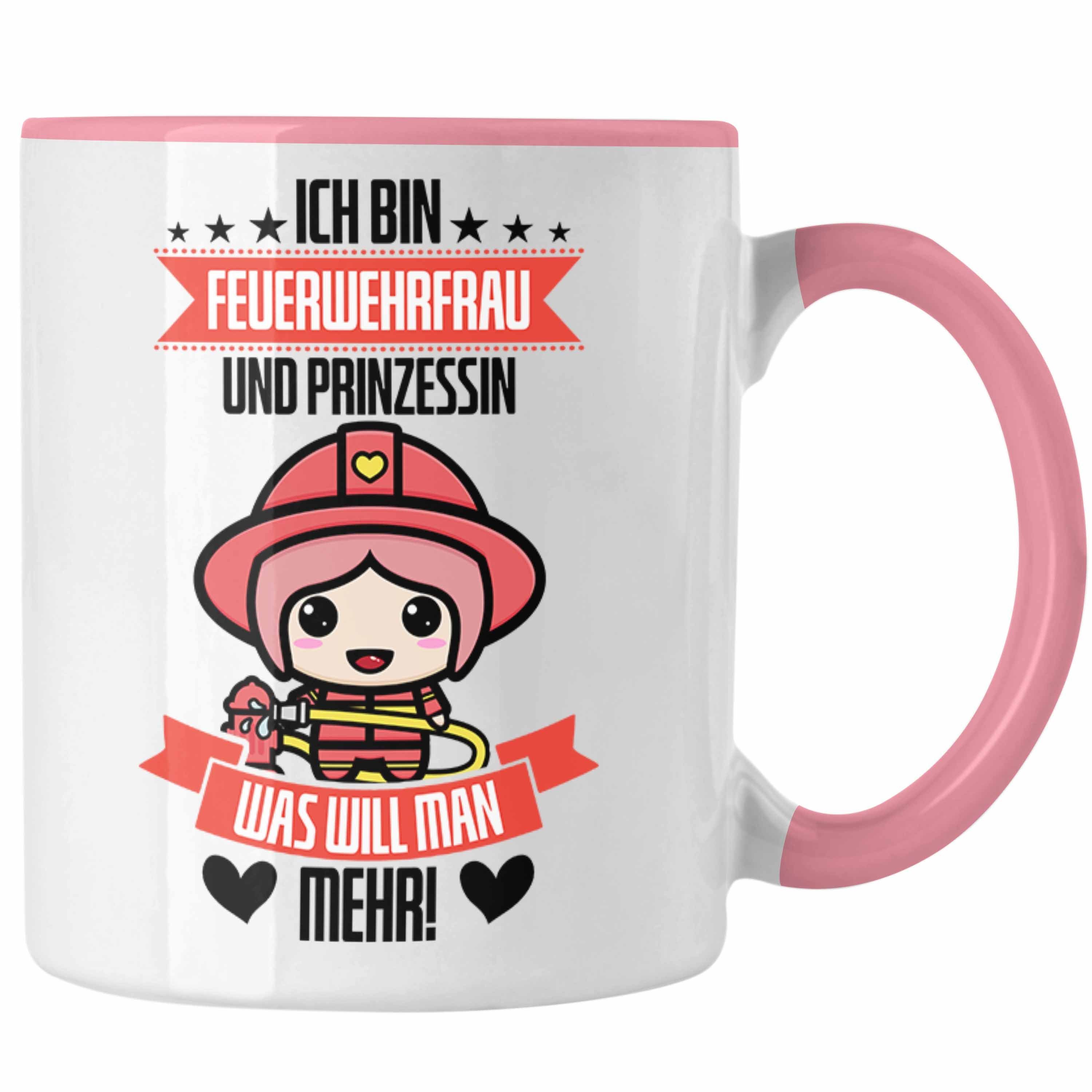 Trendation Tasse Lustige Feuerwehrfrau Tasse Geschenk für Frauen in der Feuerwehr Prinz Rosa