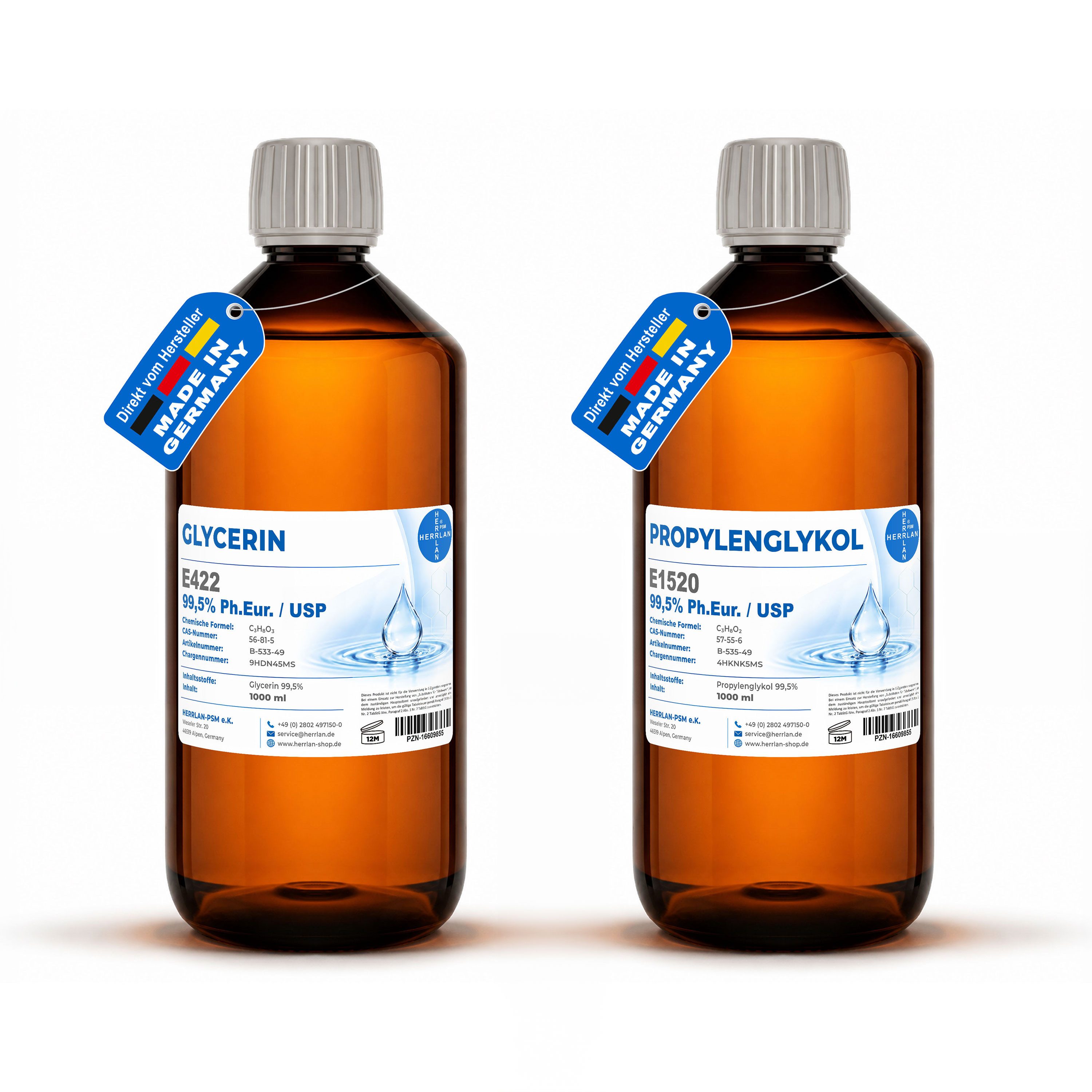 HERRLAN Trinkwasser-Frostschutz 1000 ml Glycerin + 1000 ml Propylenglykol zum Vorteilspreis, 2 l, 99,5%