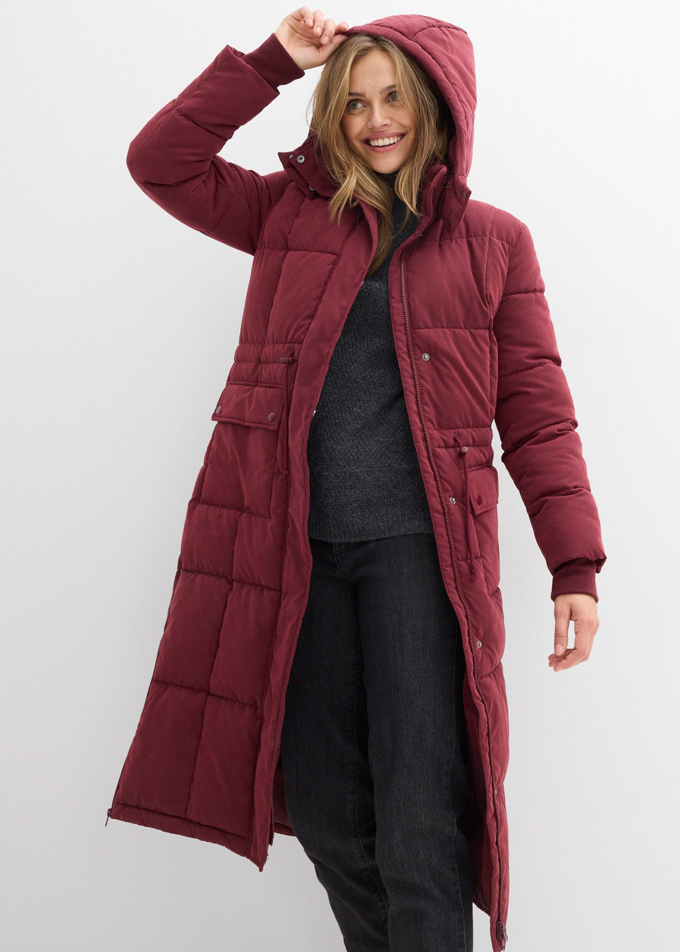 bonprix Steppmantel gerade Passform, mit Kapuze, Seitenschlitze mit Zipper, 2-Wege-Zipper