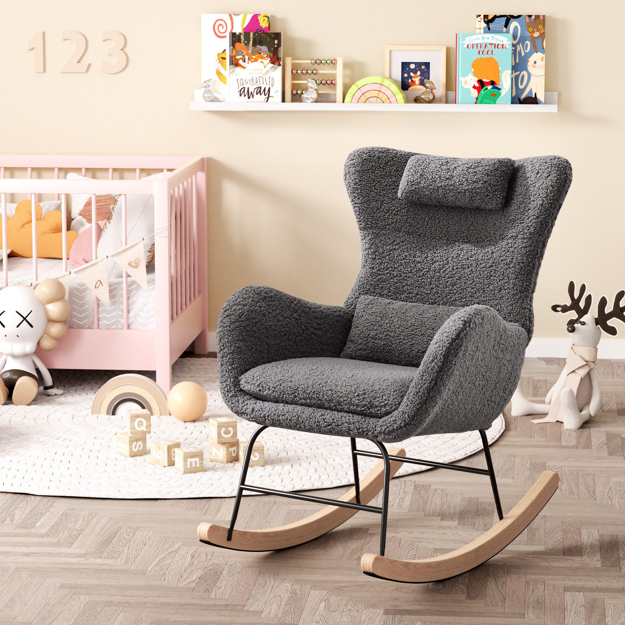 HAUSS SPOLE Schaukelstuhl Relaxsessel Polsterstuhl mit Kopfstütze, Lendenki günstig online kaufen