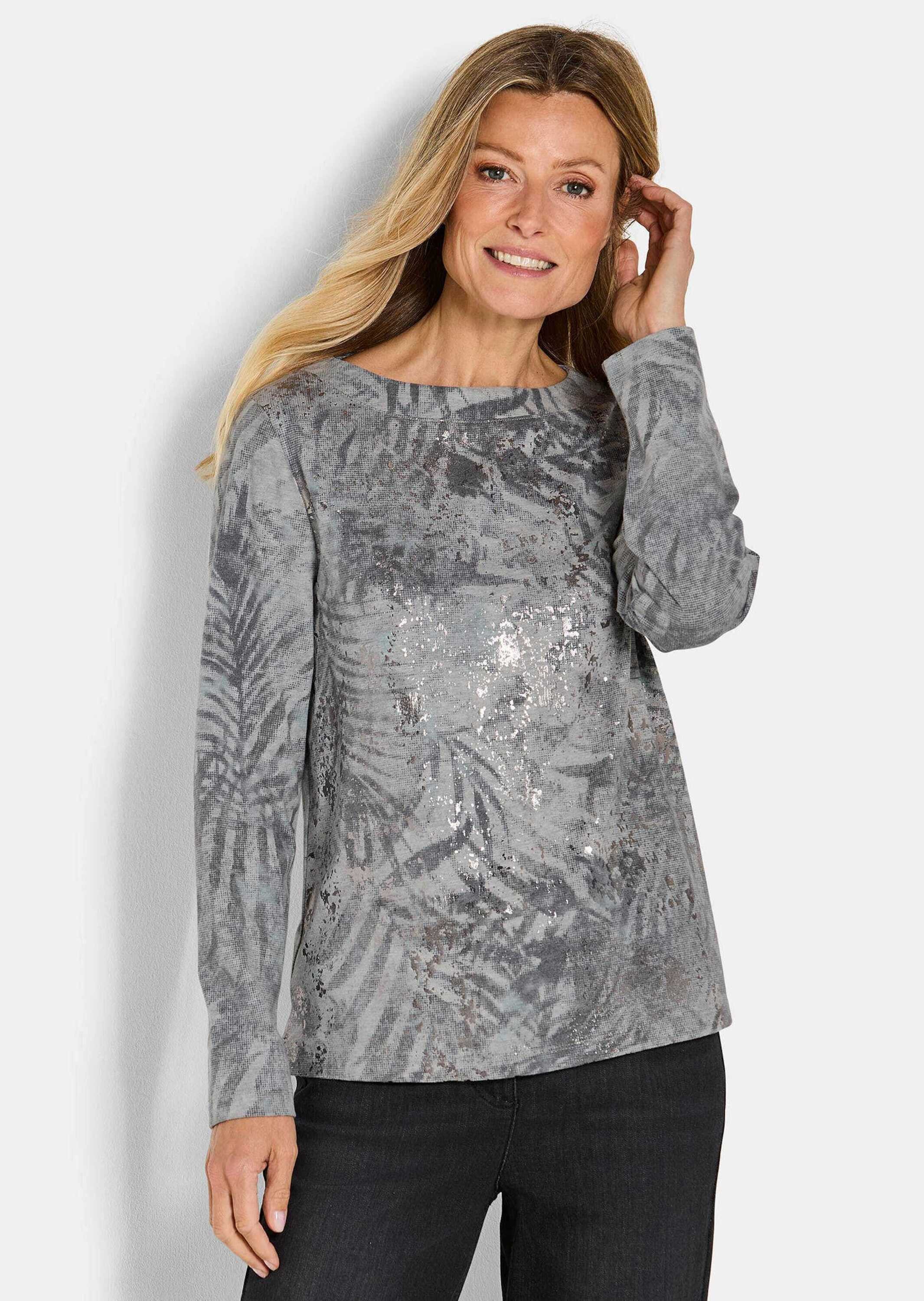 Print-Shirt Kurzgröße: Sweatshirt in Metallic-Optik