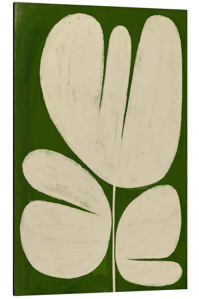 Posterlounge Alu-Dibond-Druck ATELIER M, Große weiße Blume auf Grün, Wohnzimmer Modern Malerei