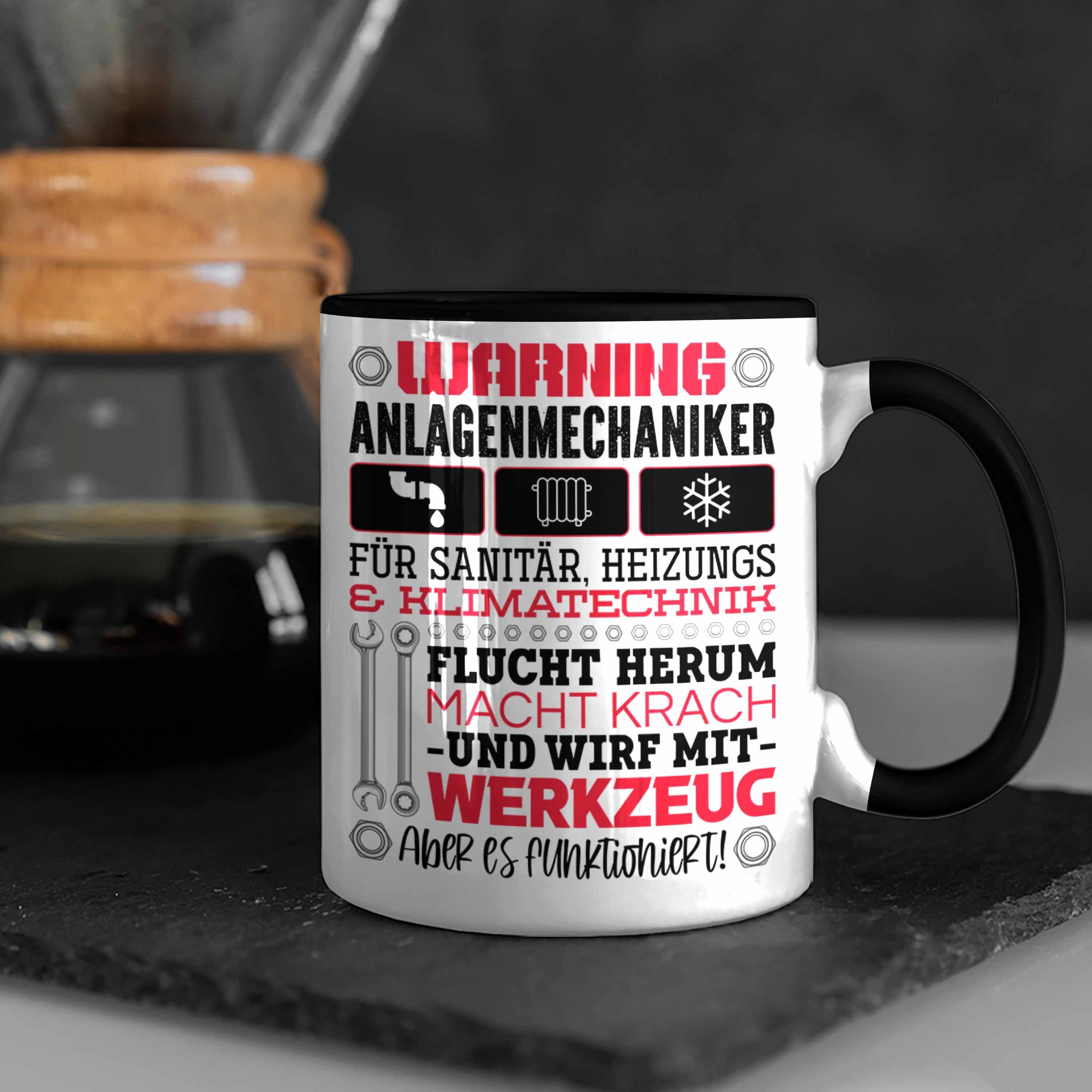 Trendation Tasse Anlagenmechaniker Tasse Warning Männer Schwarz Spruch Geschenk
