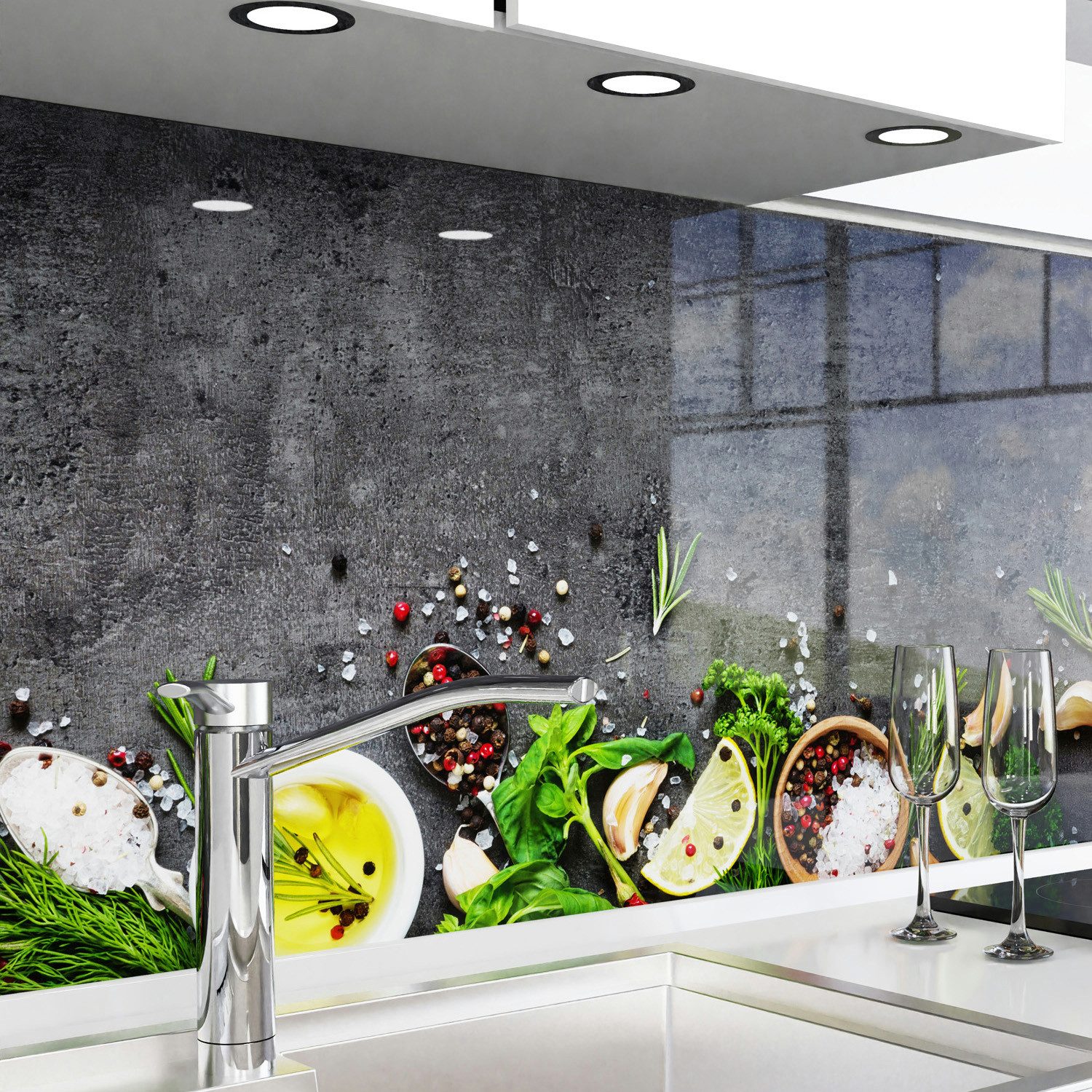 danario Küchenrückwand Folie selbstklebend, Glasoptik, Spritzschutz Küche, ablösbar - 0,8 mm