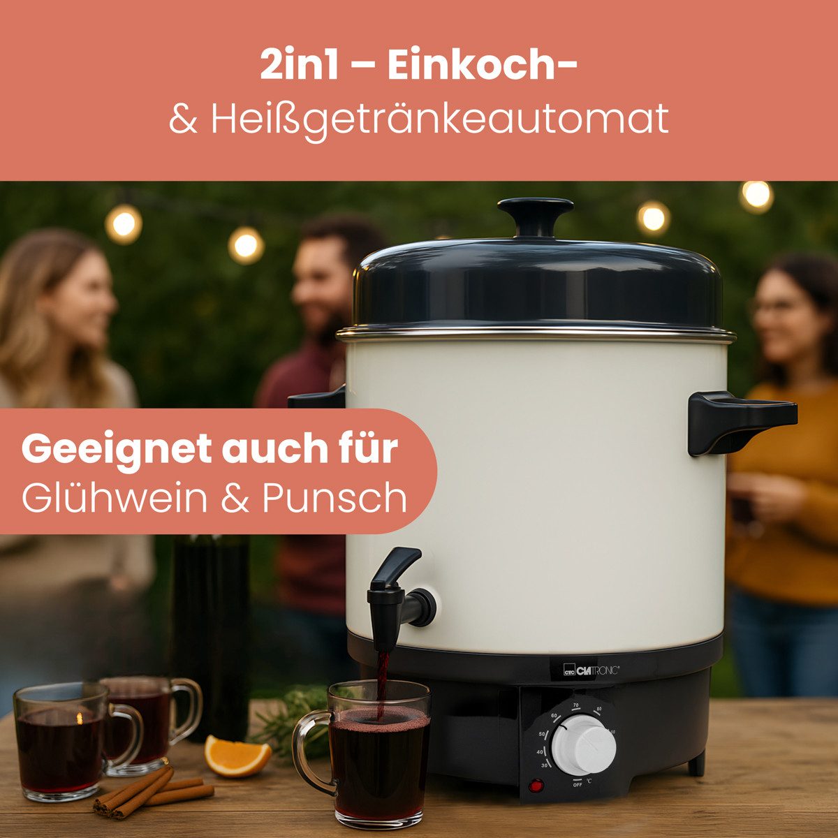 CLATRONIC Einkoch- und Heißgetränkeautomat EKA 3338, für Glühwein oder Punsch, 25L Tankinhalt, 1800W
