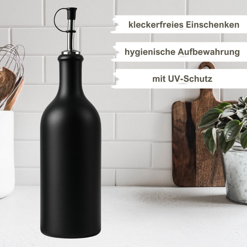 mikken Ölspender Ölflasche Keramik 500 ml mit Edelstahlausgießer aus Steingut