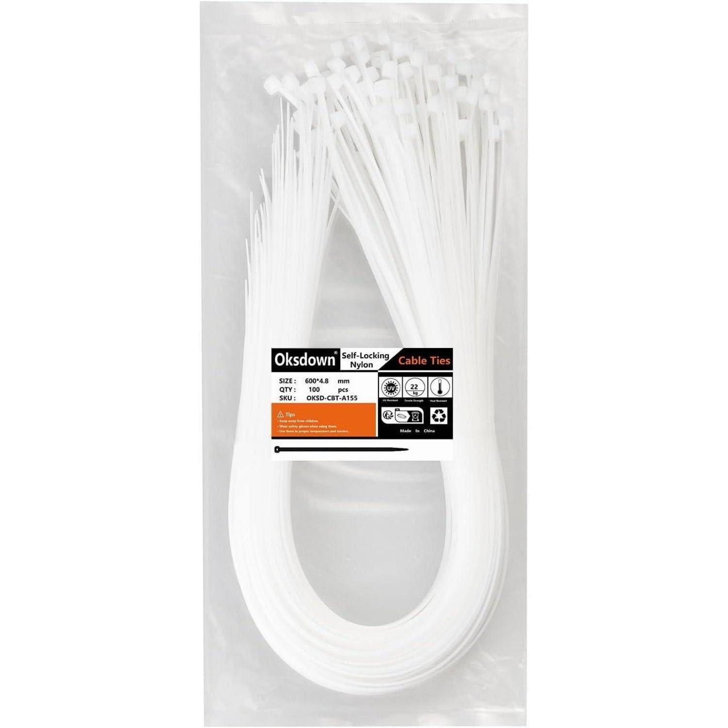 LuxusKollektion Kabelbinder Kabelbinder 100 Stück 600mm weiß 22kg UV beständig Nylon 4.8x600mm