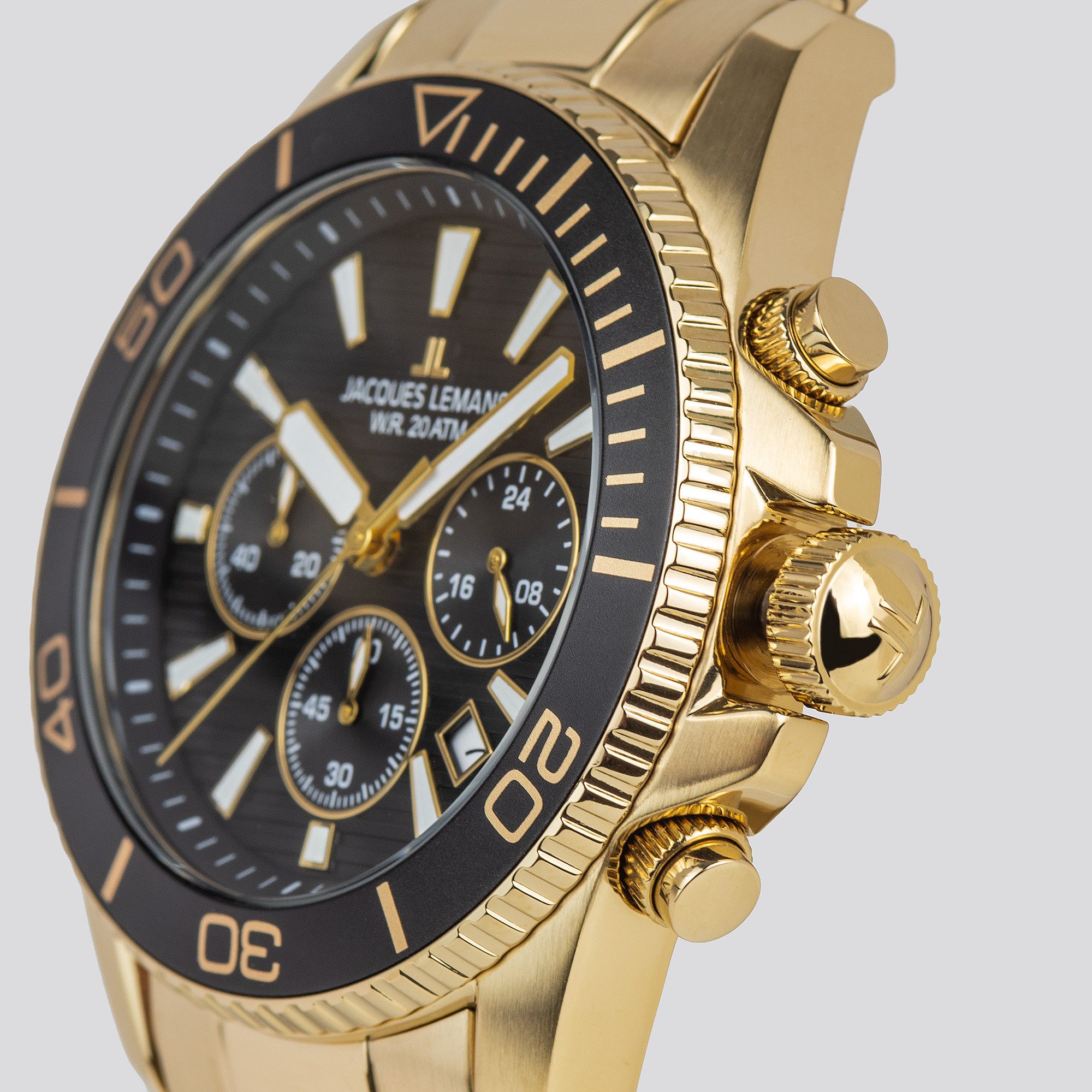 Jacques Lemans Chronograph Liverpool Diver 1-2206M, Quarzuhr, Armbanduhr, Herrenuhr, Edelstahlarmband, analog, Tag
