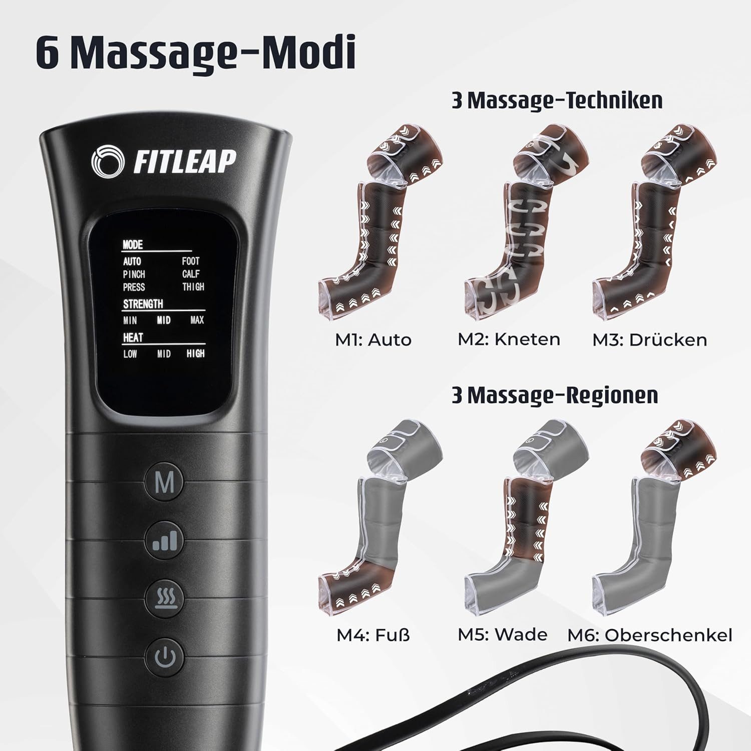 Fitleap Venentrainer Kompressionsmassage für Oberschenkel, Waden und Fuß, Beinmassagegerät…, Abschaltautomatik, Faltbar, Geräuscharm, Tragbar, Wärme