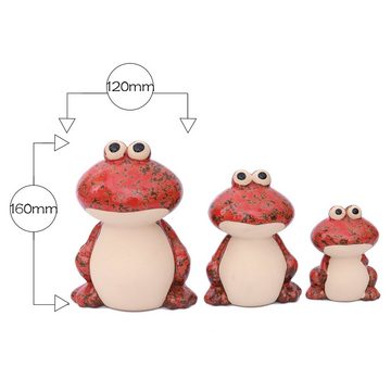 Flanacom Dekofigur Froschfamilie - Figuren 3er Set - Keramikskulptur (Set, 3 St., 3-tlg), niedliche Wohnaccessoires