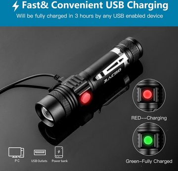 Daskoo LED Taschenlampe 2Stk Taschenlampe USB Aufladbar Taktische Flashlight 4-Lichtmodi IPX6, wasserdicht,mit Zoom-Funktion