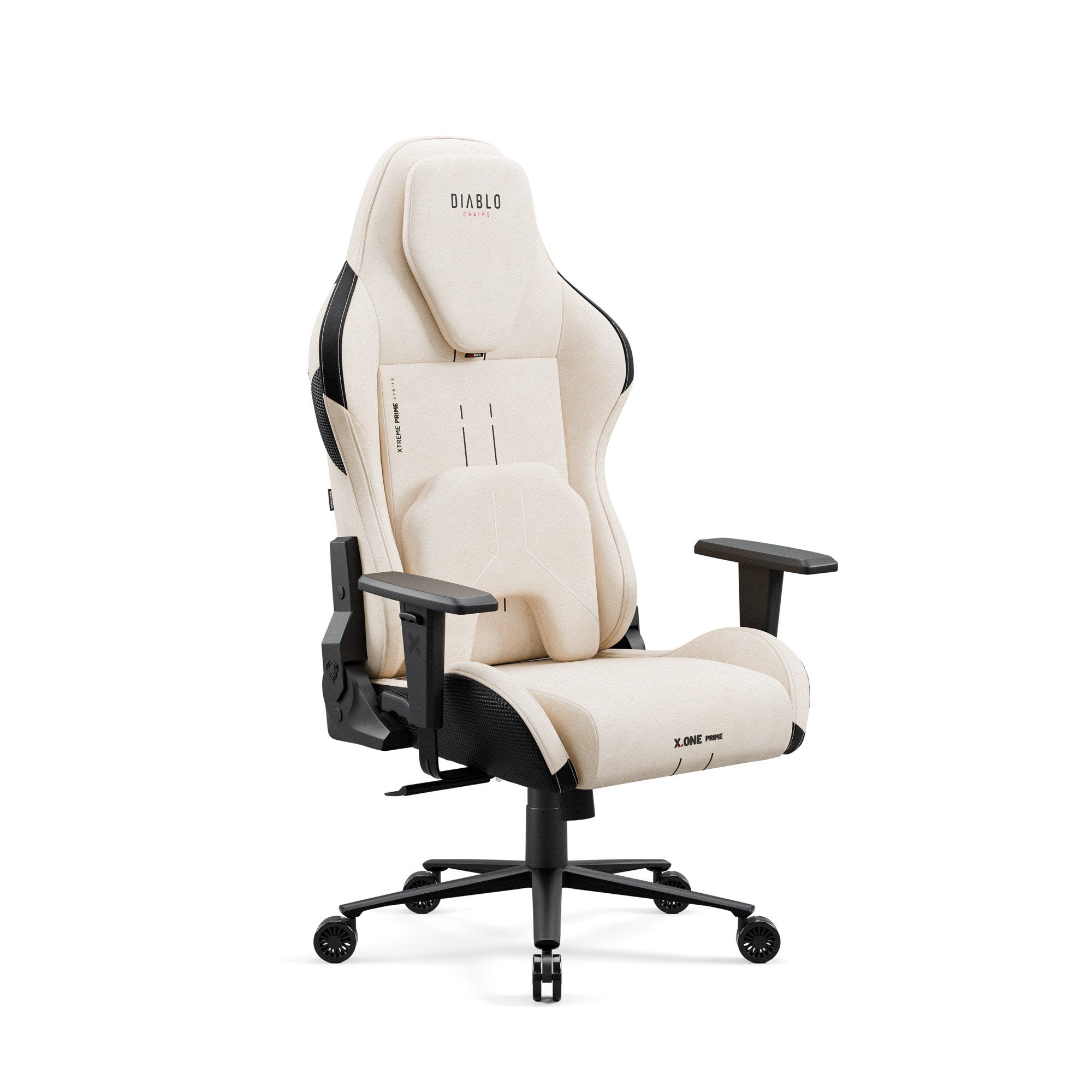 DIABLO CHAIRS Gaming-Stuhl X.One Prime Stoff ergonomisch Metallbasis 140kg CoolComfort (Magnetische Kopfstütze, Höhenverstellbare Armlehnen, Kühlender Sitz), Kopfstütze Lendenkissen CoolComfort Räder Stoff