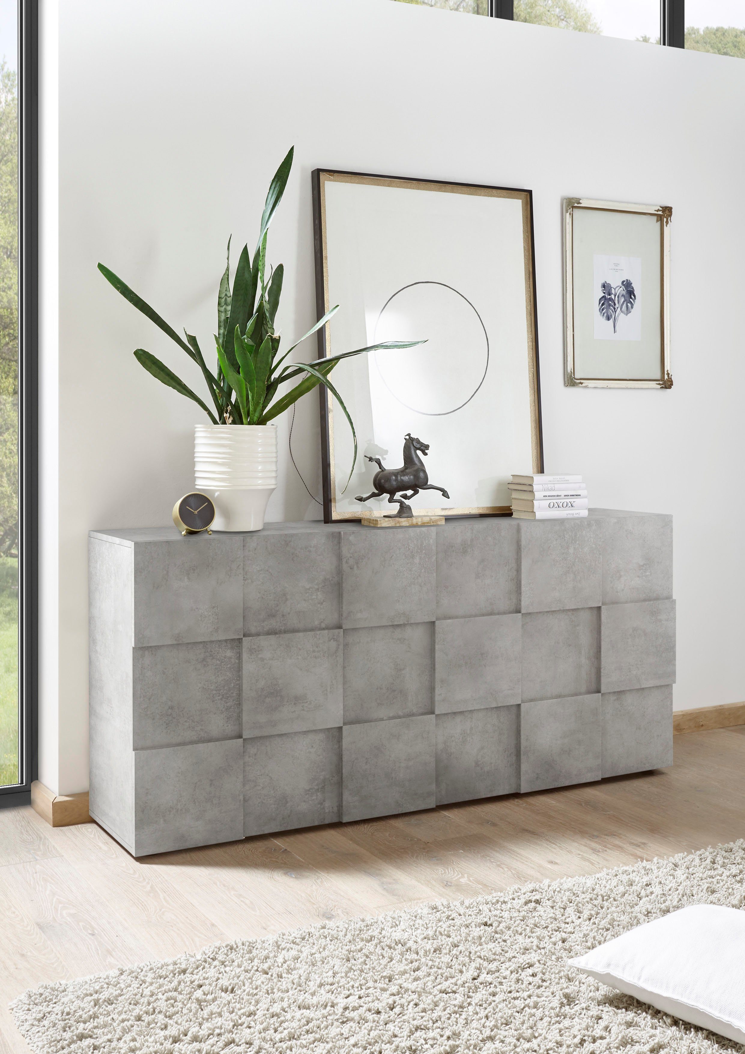 Home affaire Sideboard Dama Breite 181, Kommode 3 Türen, Anrichte, Front in 3D-Optik, viel Stauraum, verschiedene Farben