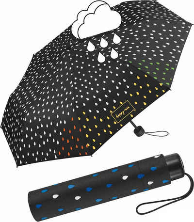 HAPPY RAIN Langregenschirm winziger Damen-Regenschirm mit Handöffner, die weißen Tropfen färben sich bei Nässe bunt
