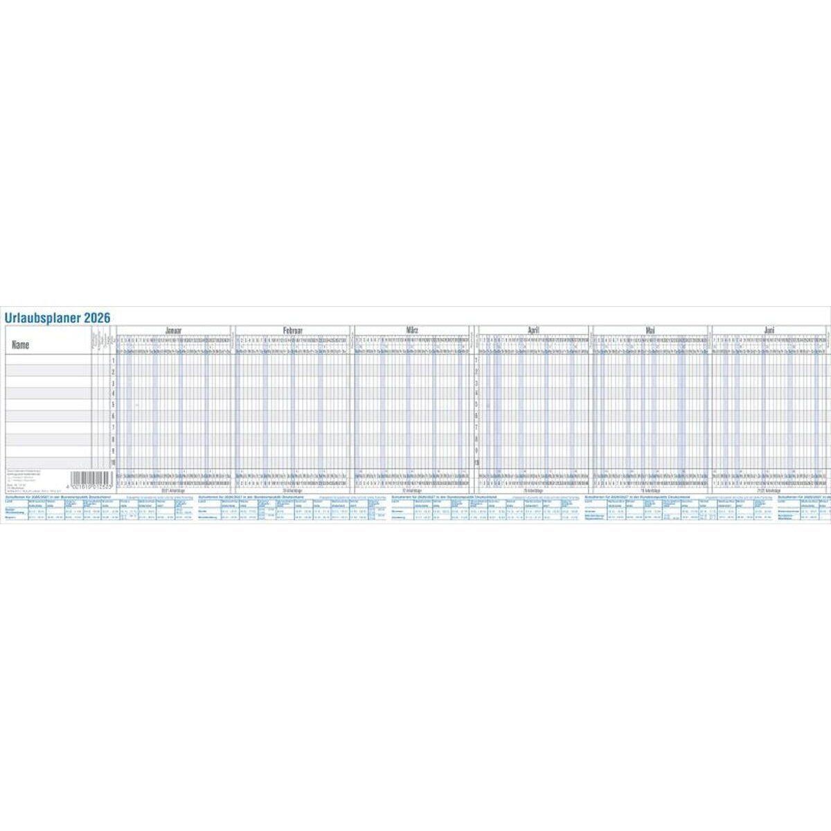 GÜSS Kalender Jahresplaner Urlaubsplaner max. 10 Mitarbeiter 9x14cm Kalendarium 2027