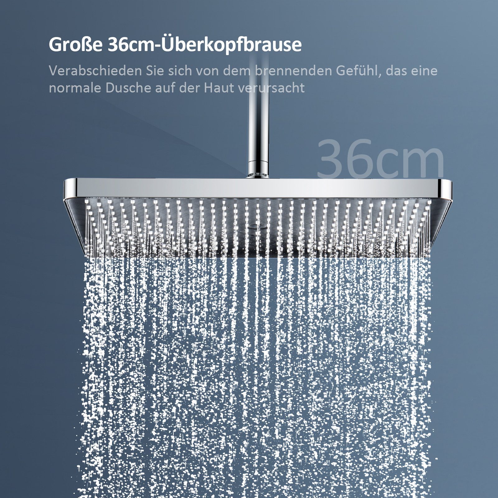 EMKE Duschsystem mit Thermostat Regendusche und Handbrause 3 Strahlarten mit Armatur, Höhe 85 cm, 3 Strahlart(en), 3 Strahlart, Wasserauslass Verbrühungsschutz, Duschamaturenset, Chrom