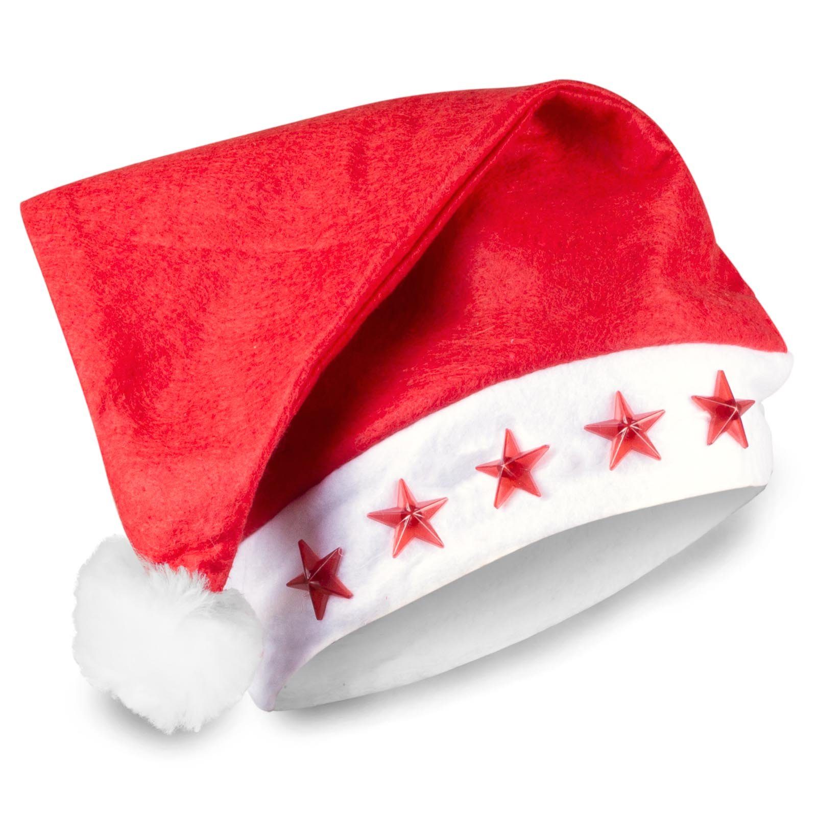 Sternen Herren Weihnachtsmann-Mützen & NYVI 5 kuschelige Nikolausmützen blinkenden Damen mit Bommelmütze Weihnachtsmützen, Weihnachtsmütze Unisize (1-St) LED für