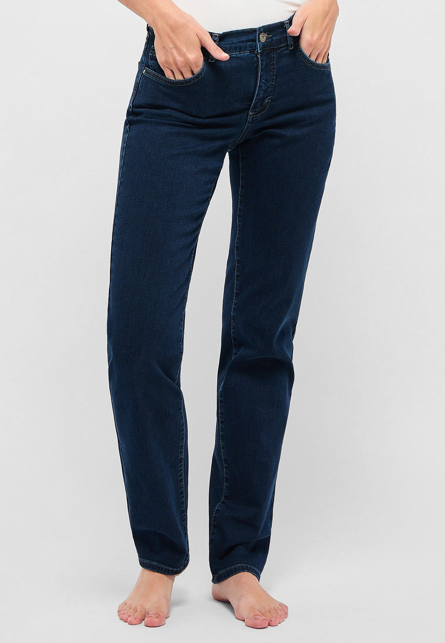 mit Label-Applikationen Straight-Jeans mit Dolly ANGELS sportivem Jeans blau Denim
