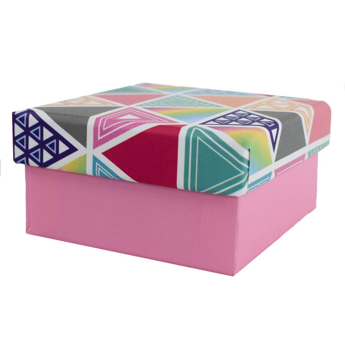 Out of the Blue Stapelbox Geschenkkarton in verschiedenen Größen rosa mit Dreiecken, mit abnehmbaren Deckel