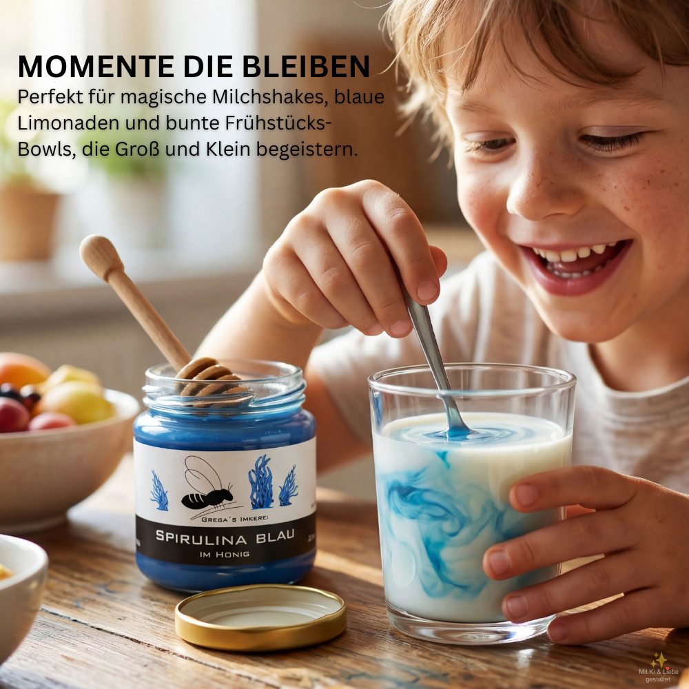 Grega´s Imkerei Honig Blauer Spirulina Blau im Honig, 1 x 250 g, (Honig & mehr direkt vom Imker), Cremige Honigspezialität mit nur zwei natürlichen Zutaten – Bild 3 von 5
