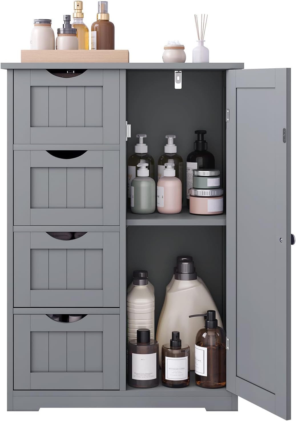 Woltu Kommode, mit 4 Schubladen 1 verstellbarem Einlegeboden, 56x81x30 cm