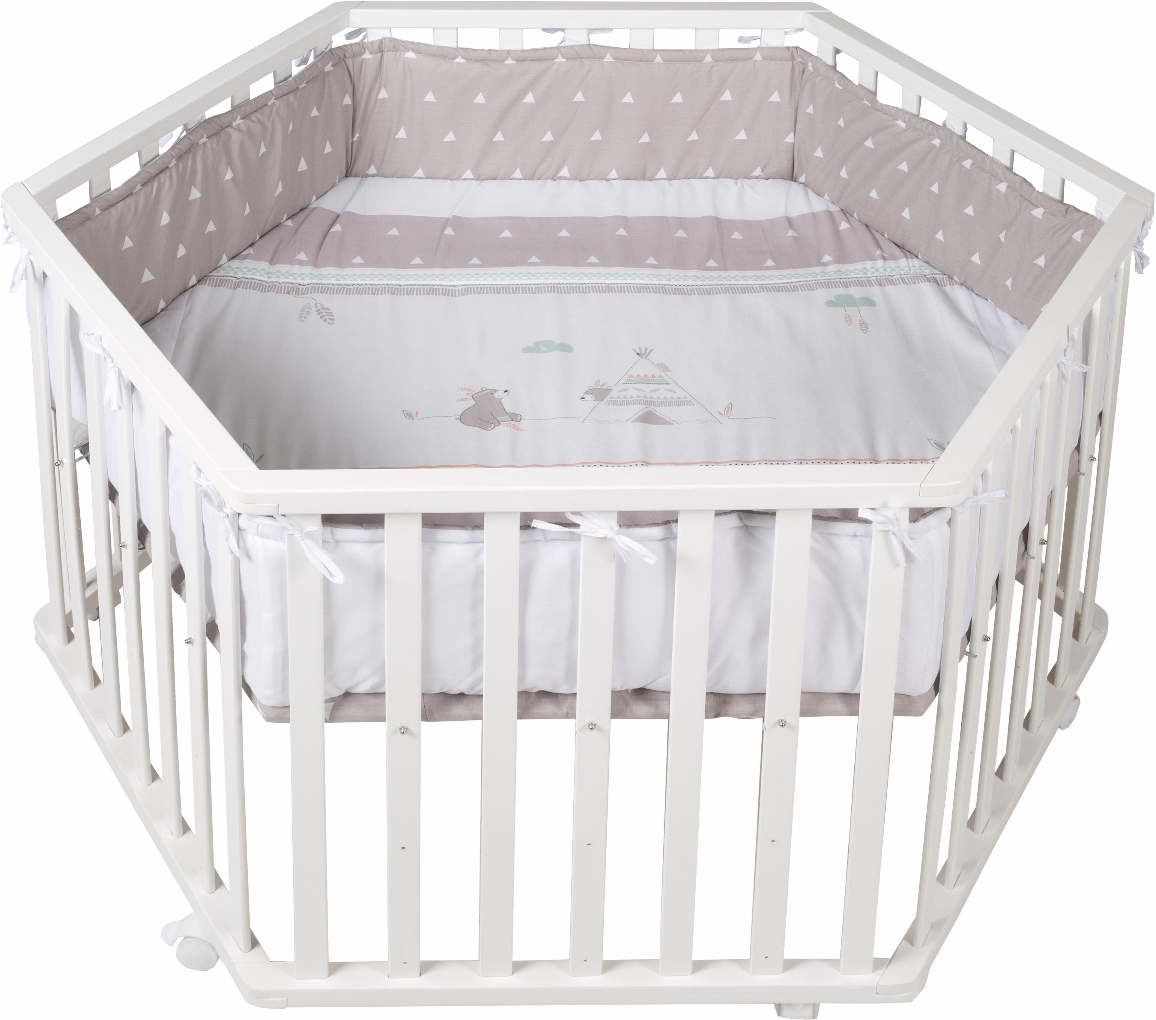 roba® Laufgitter Indibär, 6-eckig, mit Stoffeinlage und Nestchen günstig online kaufen