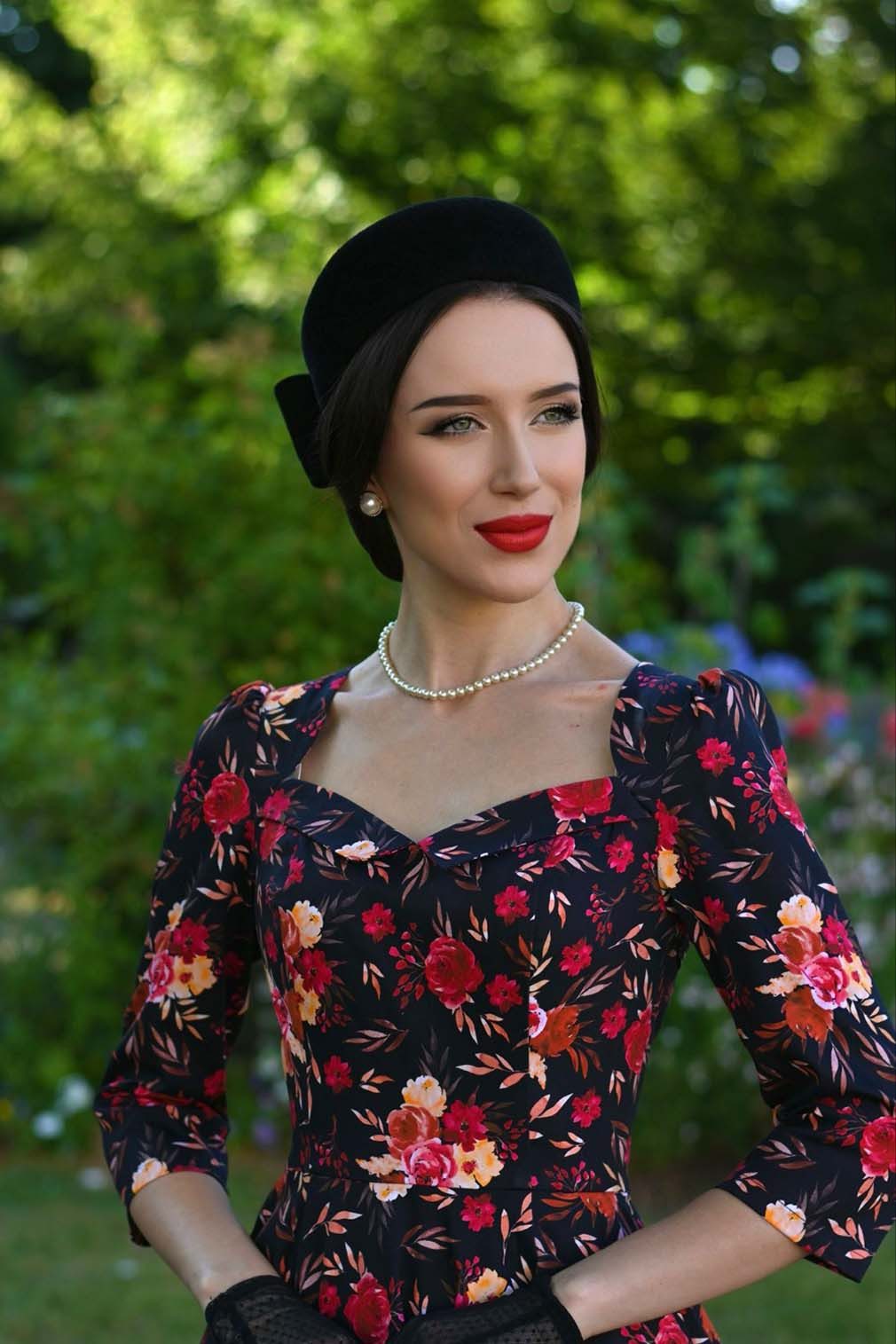 Hearts & Roses London A-Linien-Kleid Margot Floral Blumen Rosen Vintage Retro 50er