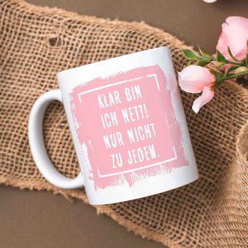 GRAVURZEILE Tasse mit Spruch - "Klar bin ich nett" - Lustiges Geschenk -, Keramik