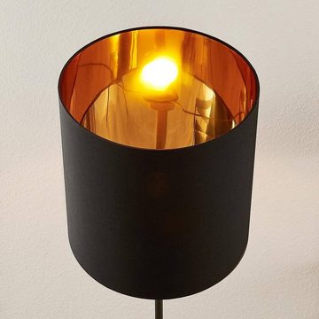 Lindby Stehlampe Nymar, Leuchtmittel nicht inklusive, Modern, Stoff, Metall, Schwarz, gold, 1 flammig, E27, Textil