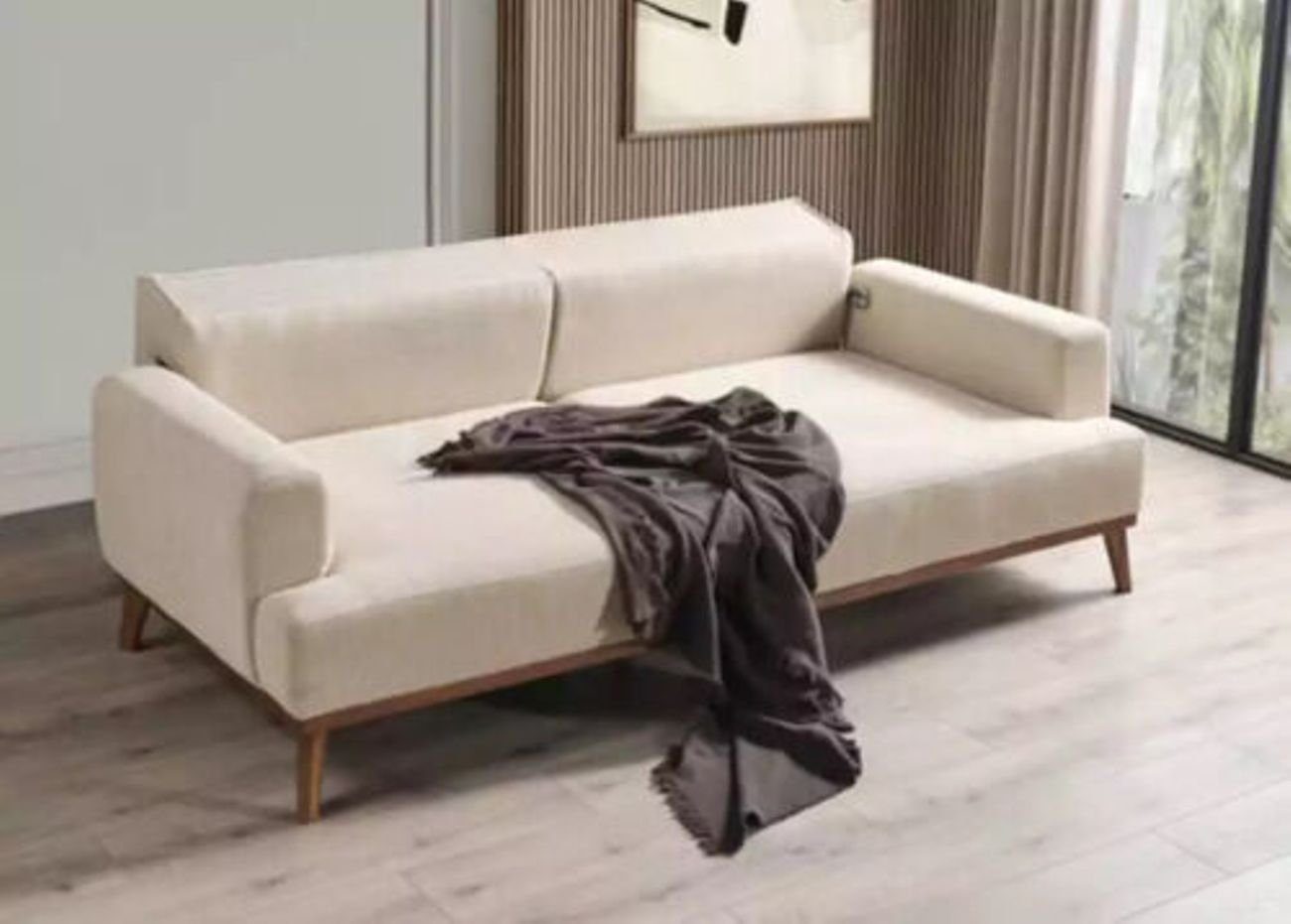 JVmoebel 3-Sitzer Dreisitzer Sofa 3 Sitzer Klassische Sofa Beige Couch Stoff Stil Möbel, 1 Teile, Made in Italy