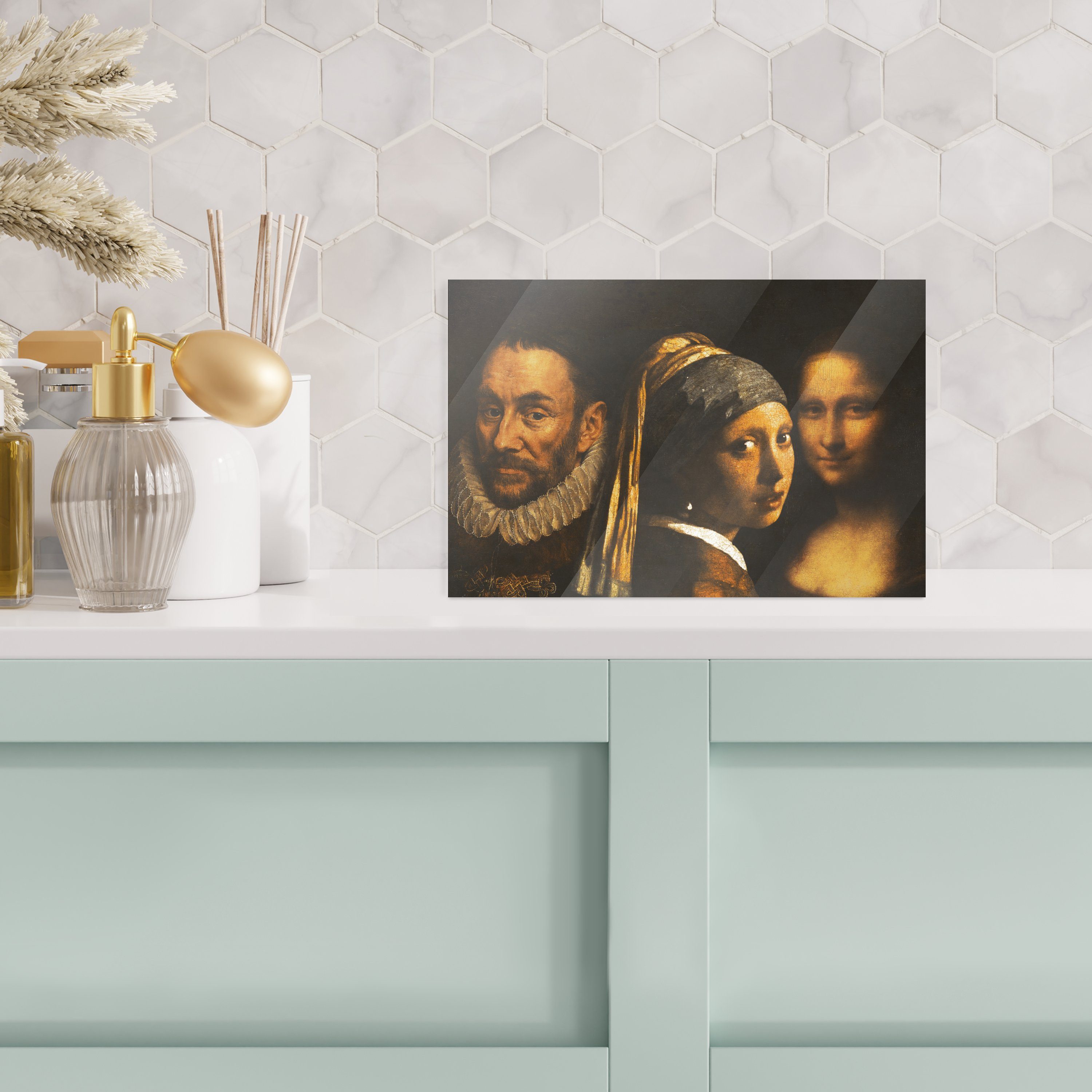 auf Lisa, - Wilhelm - Glasbilder Wandbild Foto - (1 Acrylglasbild Das mit Glas Oranien - von - Wanddekoration dem Mädchen St), Glas Bilder Perlenohrring Mona MuchoWow auf