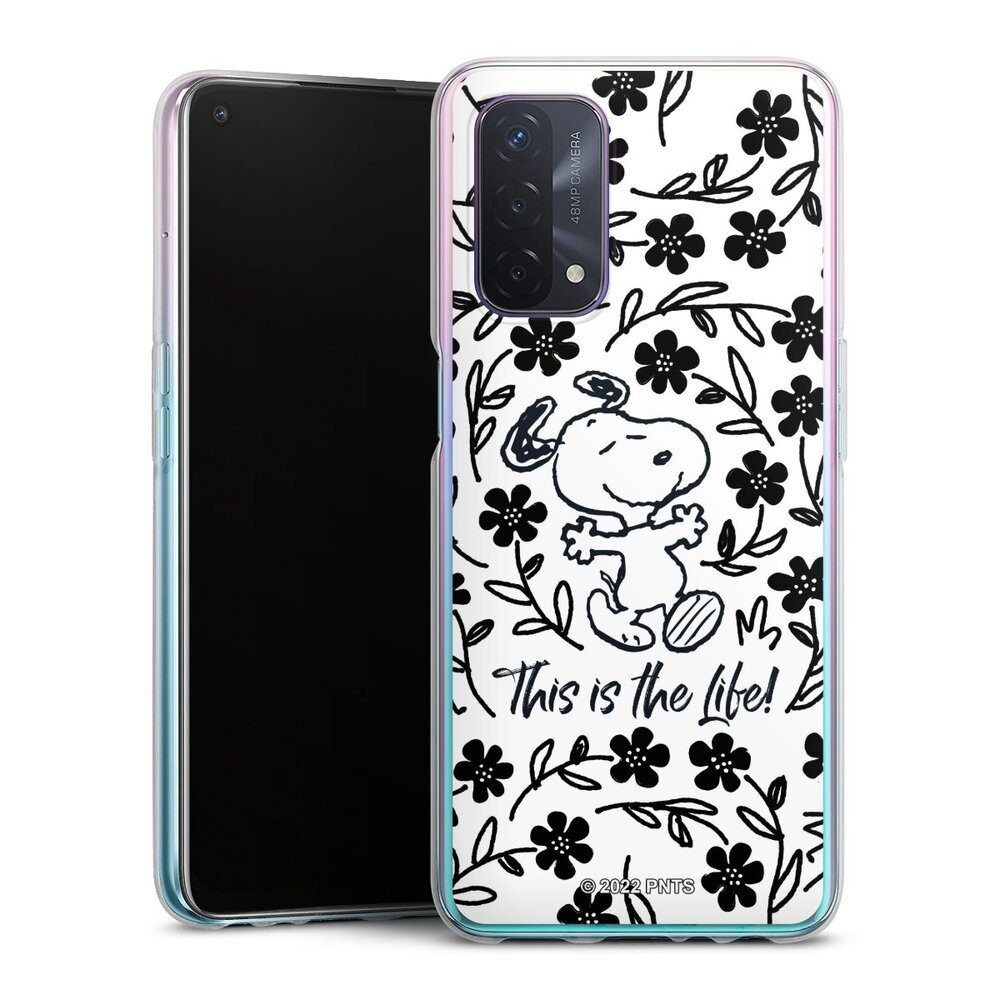 DeinDesign Handyhülle Peanuts Blumen Snoopy Snoopy Black and White This Is The Life, Oppo A54 5G Silikon Hülle Bumper Case Handy Schutzhülle