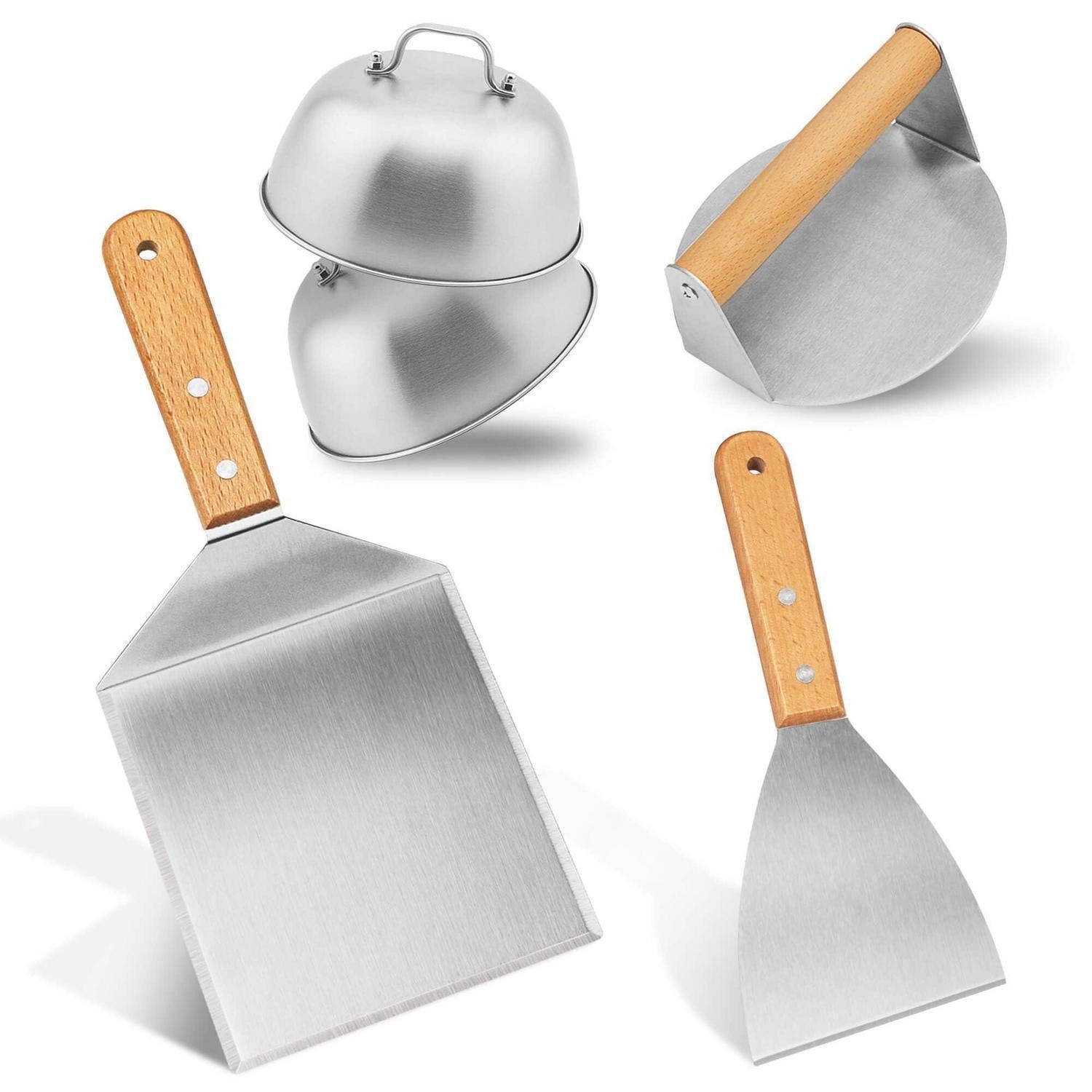 LuxusKollektion Grillspachtel Grillset 5-tlg. mit Burger Smasher & Cover