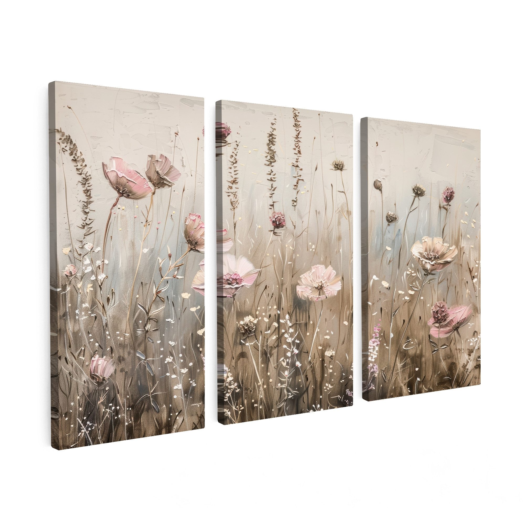 MuchoWow Leinwandbild Blumen - Beige - Modern - Rosa, Fotodruck (3 St), Wan günstig online kaufen