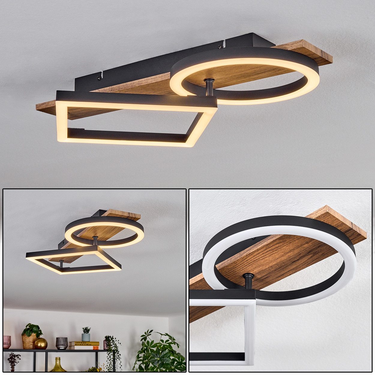 hofstein Deckenleuchte Deckenlampe aus Metall/Holz/Kunststoff in Schwarz/Br günstig online kaufen