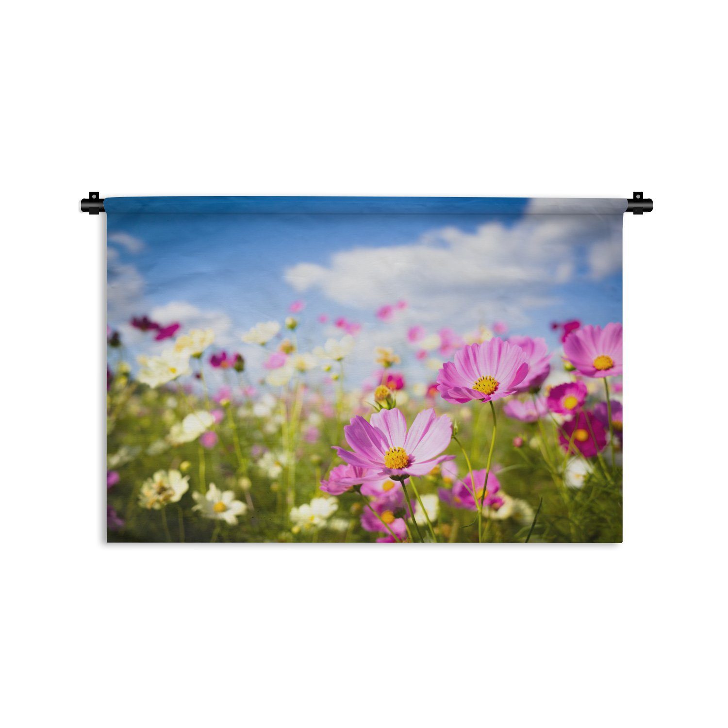 MuchoWow Wanddekoobjekt Blumen - Wiese - Kinderzimmer Wohnzimmer, - Blau, Wandbehang, Weiß - Wanddeko Schlafzimmer, - für - Gras Wolken Kleid, Lila