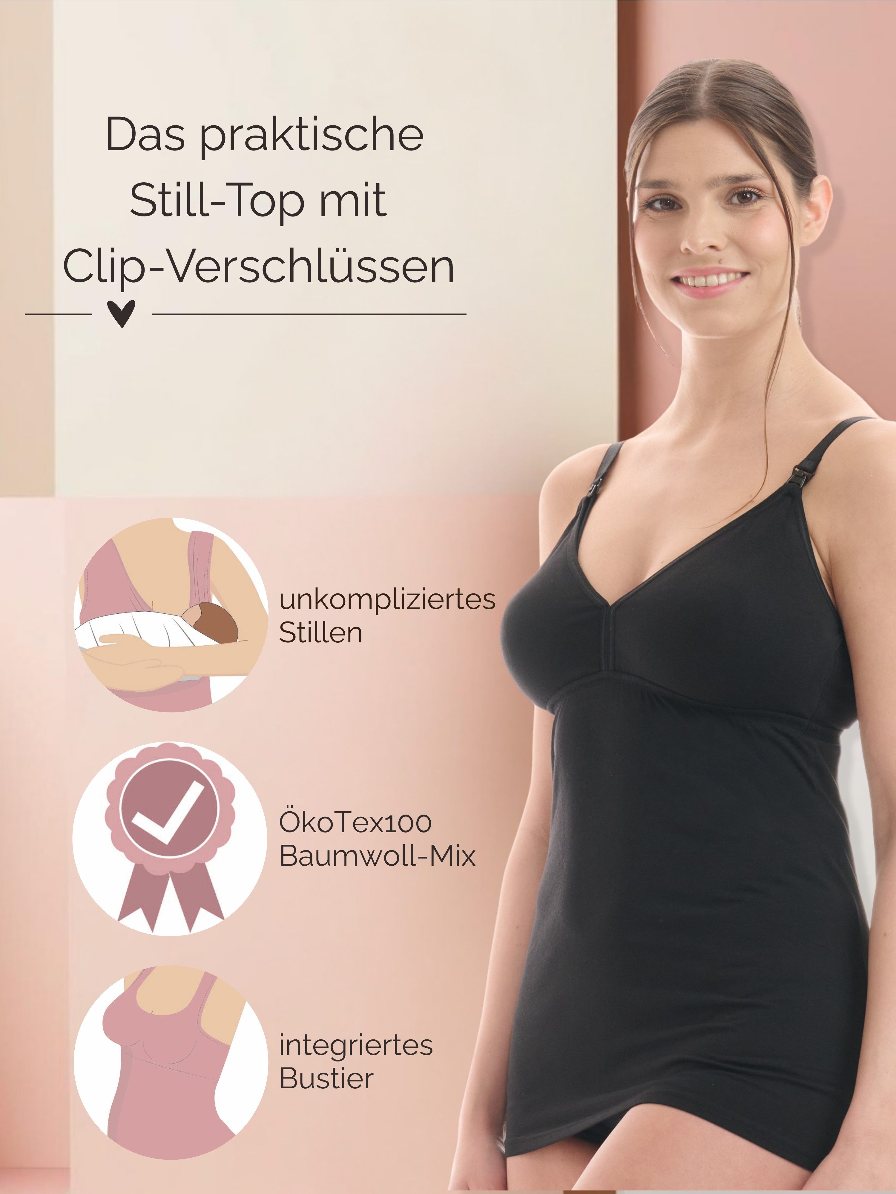 Herzmutter Stilltop Baumwoll-Mix - Stilloberteil - Stillfunktion (Doppelpack, 2-tlg) Stillhemd