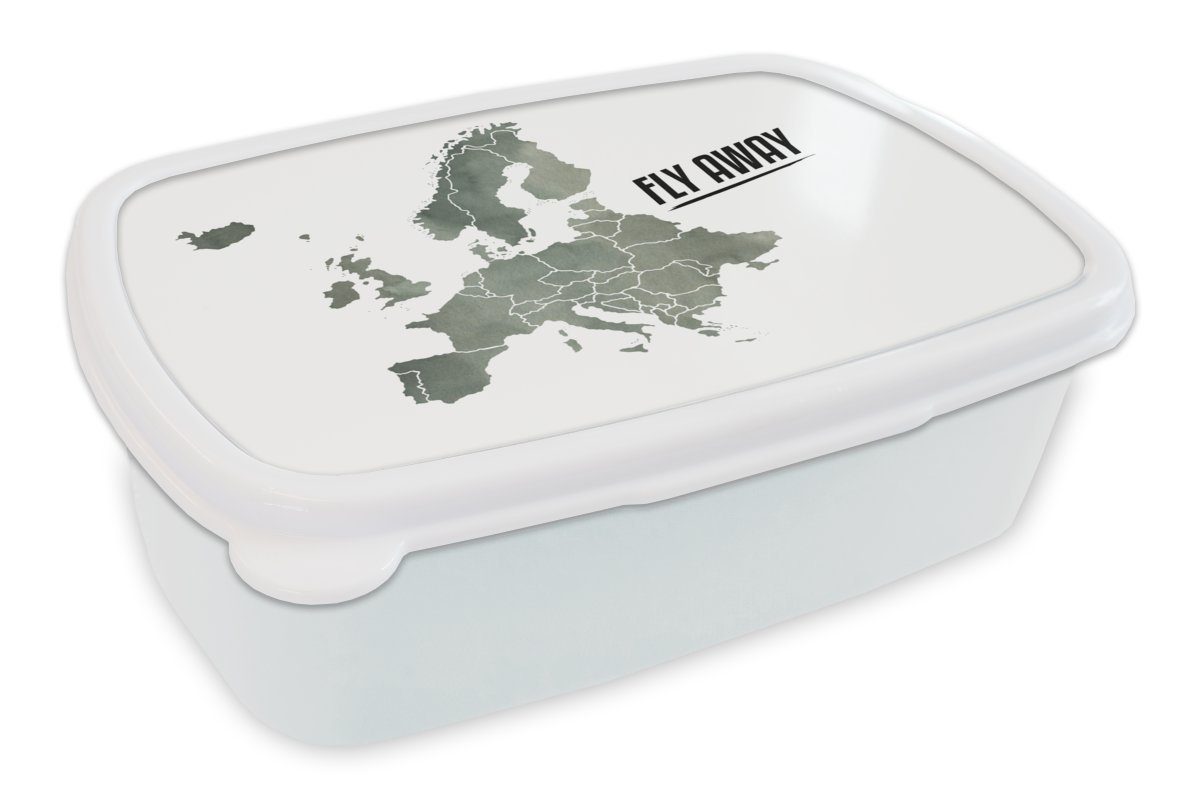 Brotbox Kunststoff, Europa Karte für Lunchbox Mädchen und - und Zitate, für MuchoWow - (2-tlg), Erwachsene, Jungs Brotdose, weiß Kinder