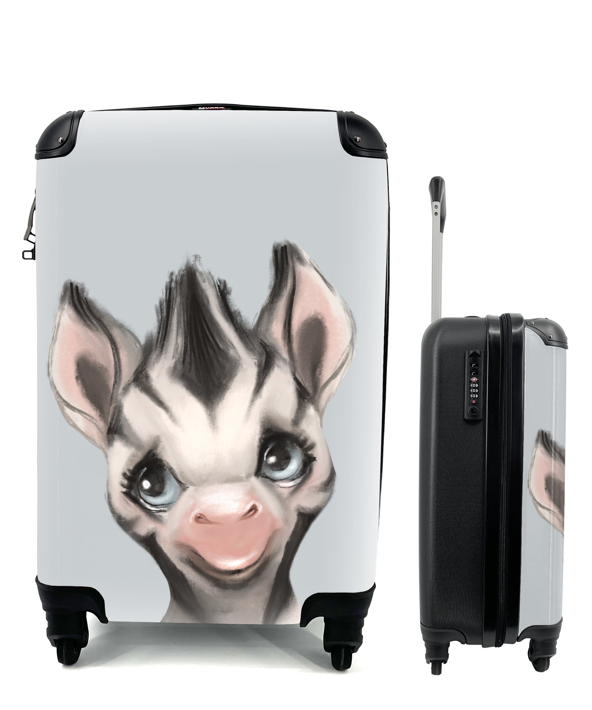 Grau, Handgepäck Handgepäckkoffer mit für rollen, Zebra Reisetasche Trolley, 4 MuchoWow Rollen, - Reisekoffer Ferien, - Kind