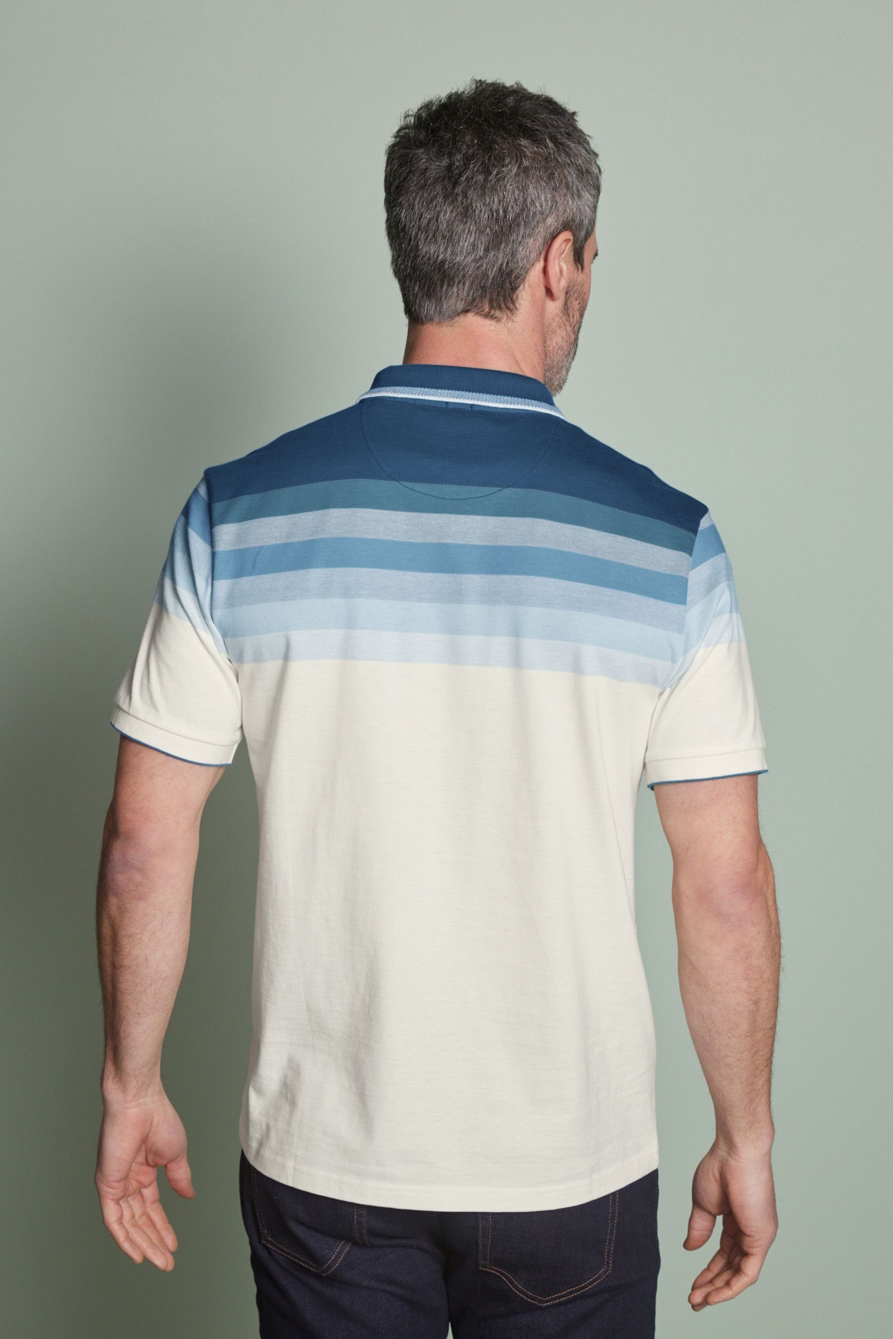 Next im Farbblockdesign (1-tlg) Gradient Blue Langarm-Poloshirt Polo-Shirt