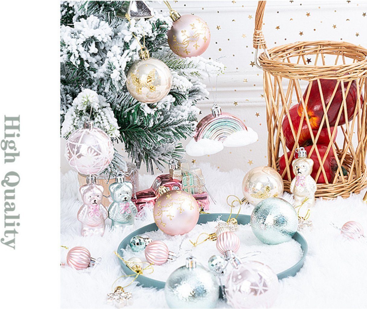 XDeer Weihnachtsbaumkugel Weihnachtsdeko Set,70 Stk Dekroset,Kunststoff Christbaumkugeln, Weihnachtsbaumsdekor Plastik Weihnachtsbaumschmuck mit Aufhänger