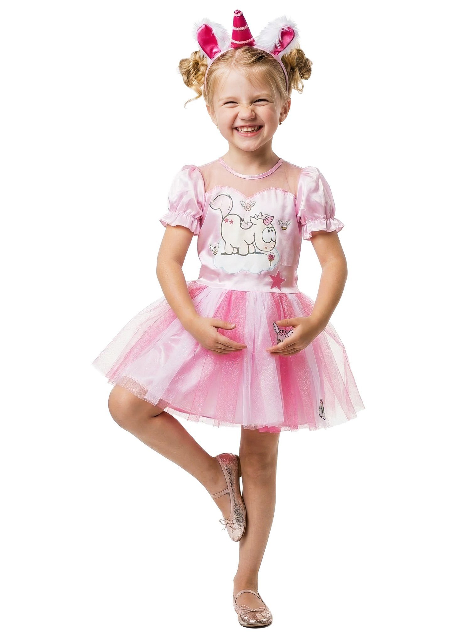 Rubie´s Kostüm Einhorn Theodor Kinder Glitzerkleid Faschingskostü, Rosafarbenes Glitzerkleid des kuscheligen Einhorns