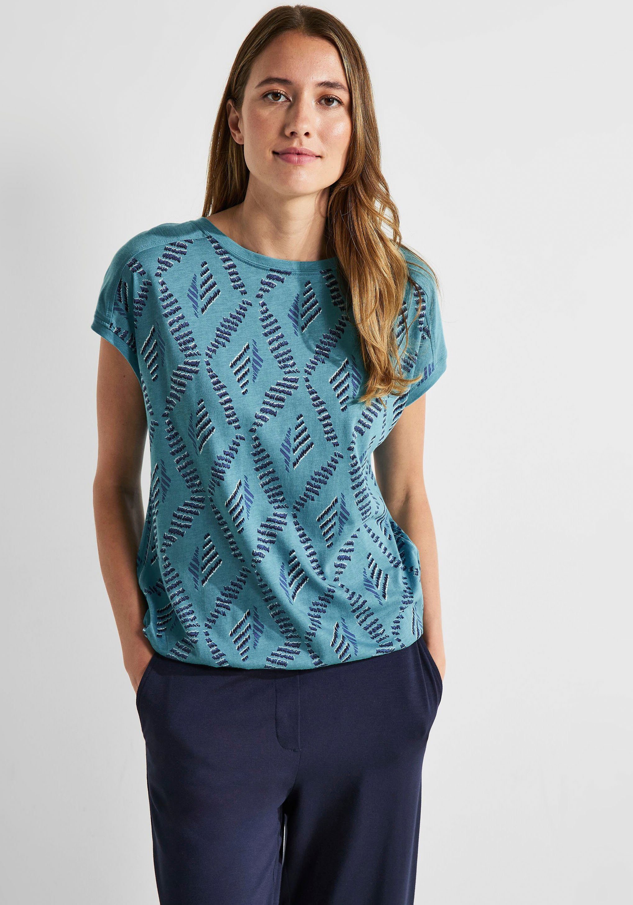 Cecil T-Shirt mit dem unifarbenen Schulterdetail adriatic blue
