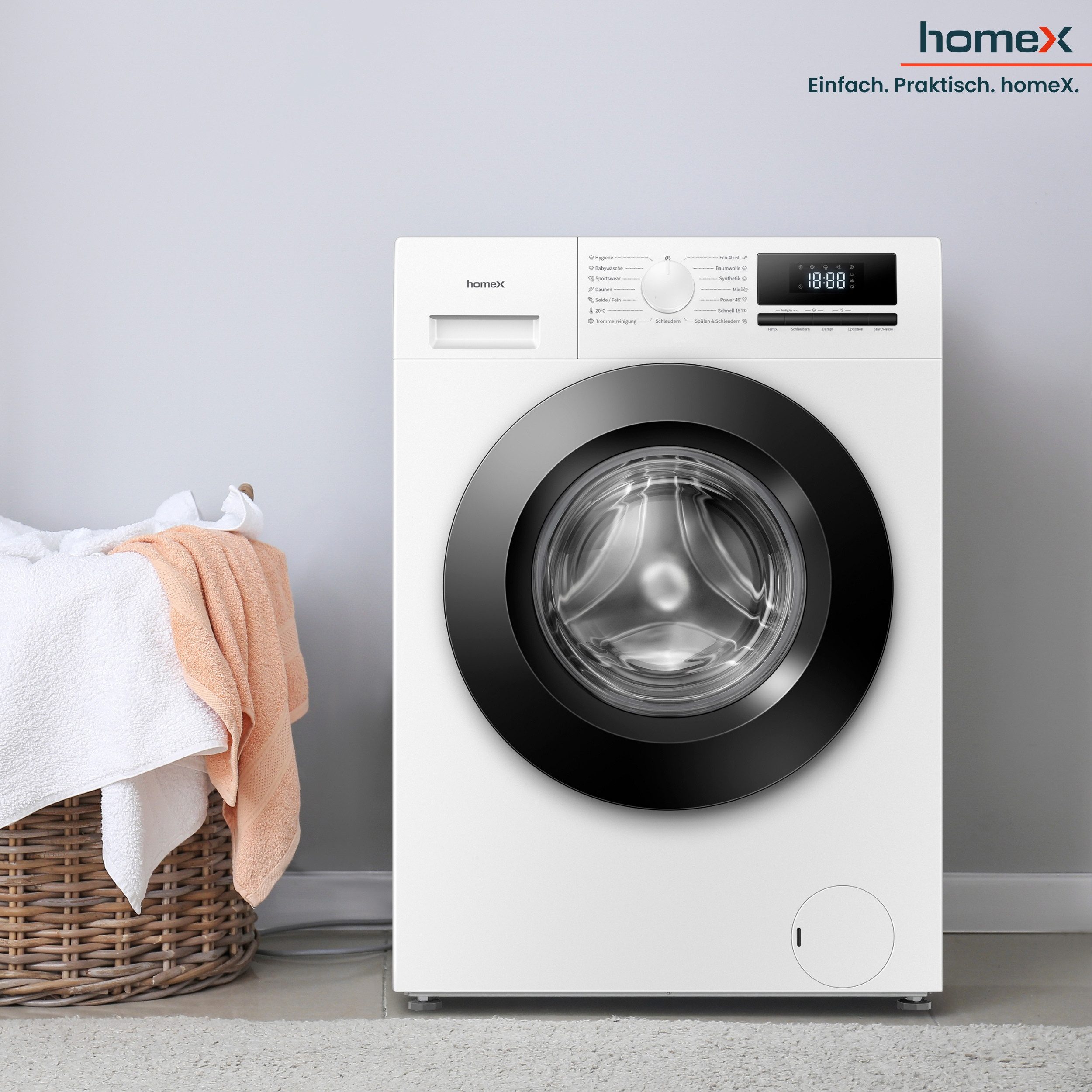 homeX Waschmaschine WF814H1A-W, 8 kg, 1400 U/min, Frontlader 8kg, Dampffunktion, AquaStop, Inverter Motor, EEK A -20%