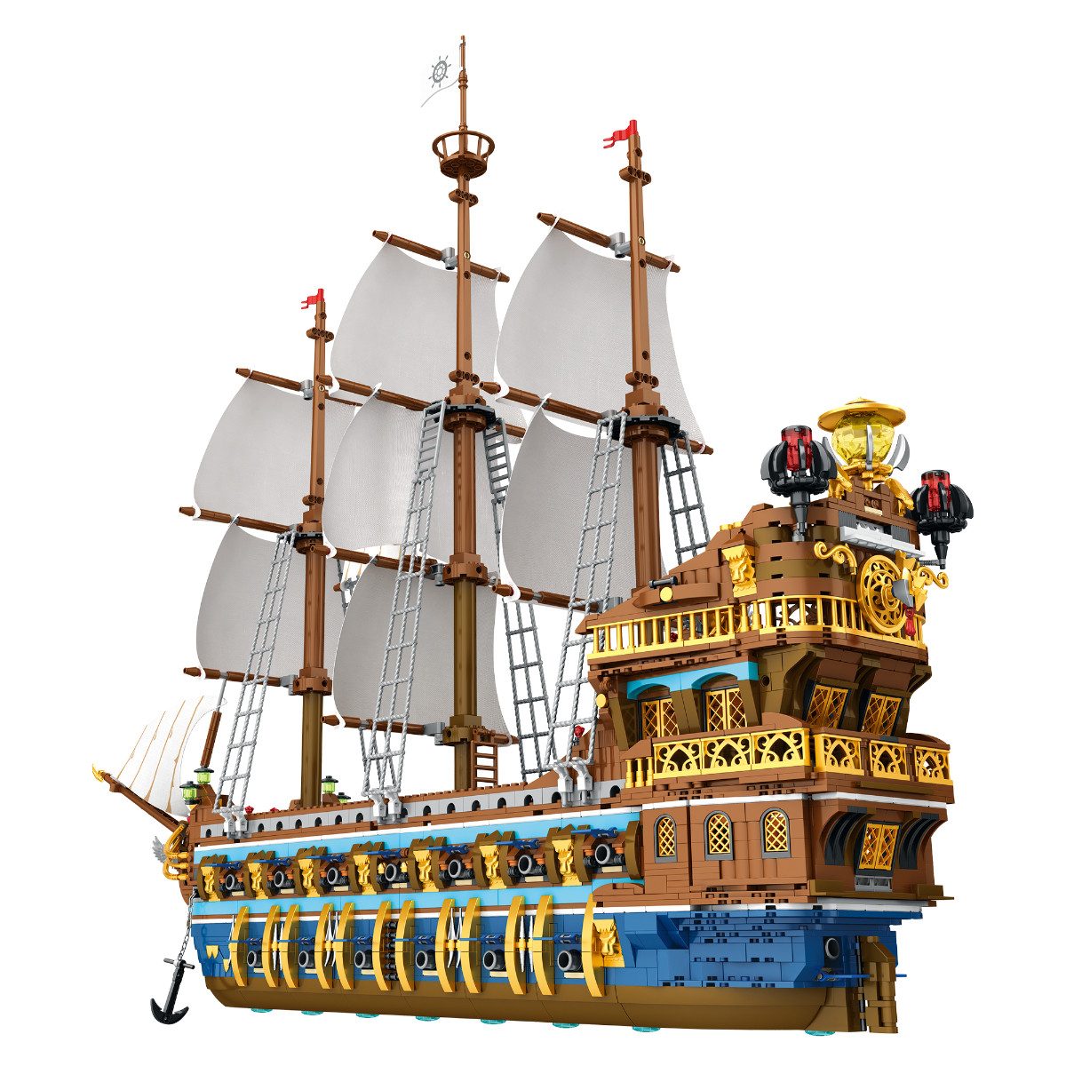 Reobrix 66011A Spielbausteine, (Klemmbaustein Bausatz, 3162 St., Bauset), Großes Segelschiffmodell mit drei Masten und vielen Details